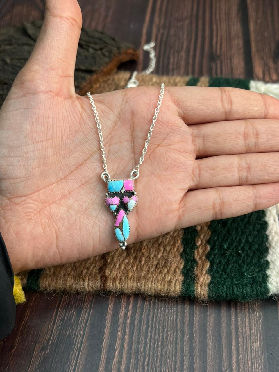 "Heart Collection" Handmade Sterling Silver Cotton Candy Necklace "Signed Nizhoni"