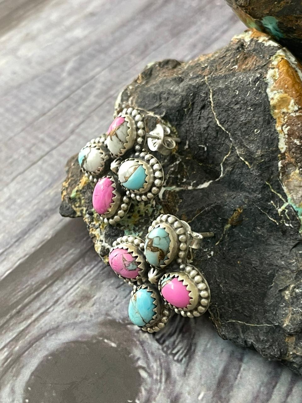Handmade Sterling Silver Cotton Candy Post Studs Earrings "Signed Nizhoni"