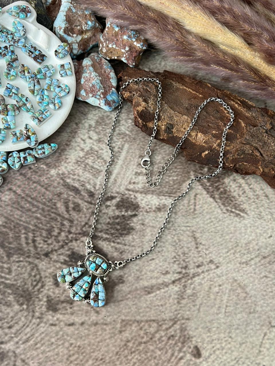 Handmade Sterling Silver 'Golden Hills Turquoise Cobble Collection' Necklace "Signed Nizhoni"