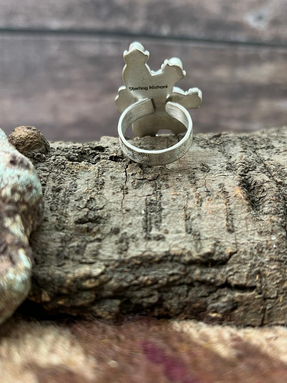 Handmade Sterling Silver Kingman with Black Onyx, Wildhorse Adjustable Ring "Signed Nizhoni"