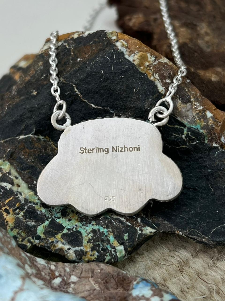 Handmade Sterling Silver White Buffalo Necklace "Signed Nizhoni"