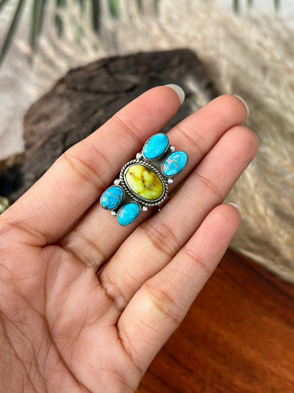 Handmade Sterling Silver Sierra Bella with Palomino Turquoise Collection: Adjustable Ring "Signed Nizhoni"