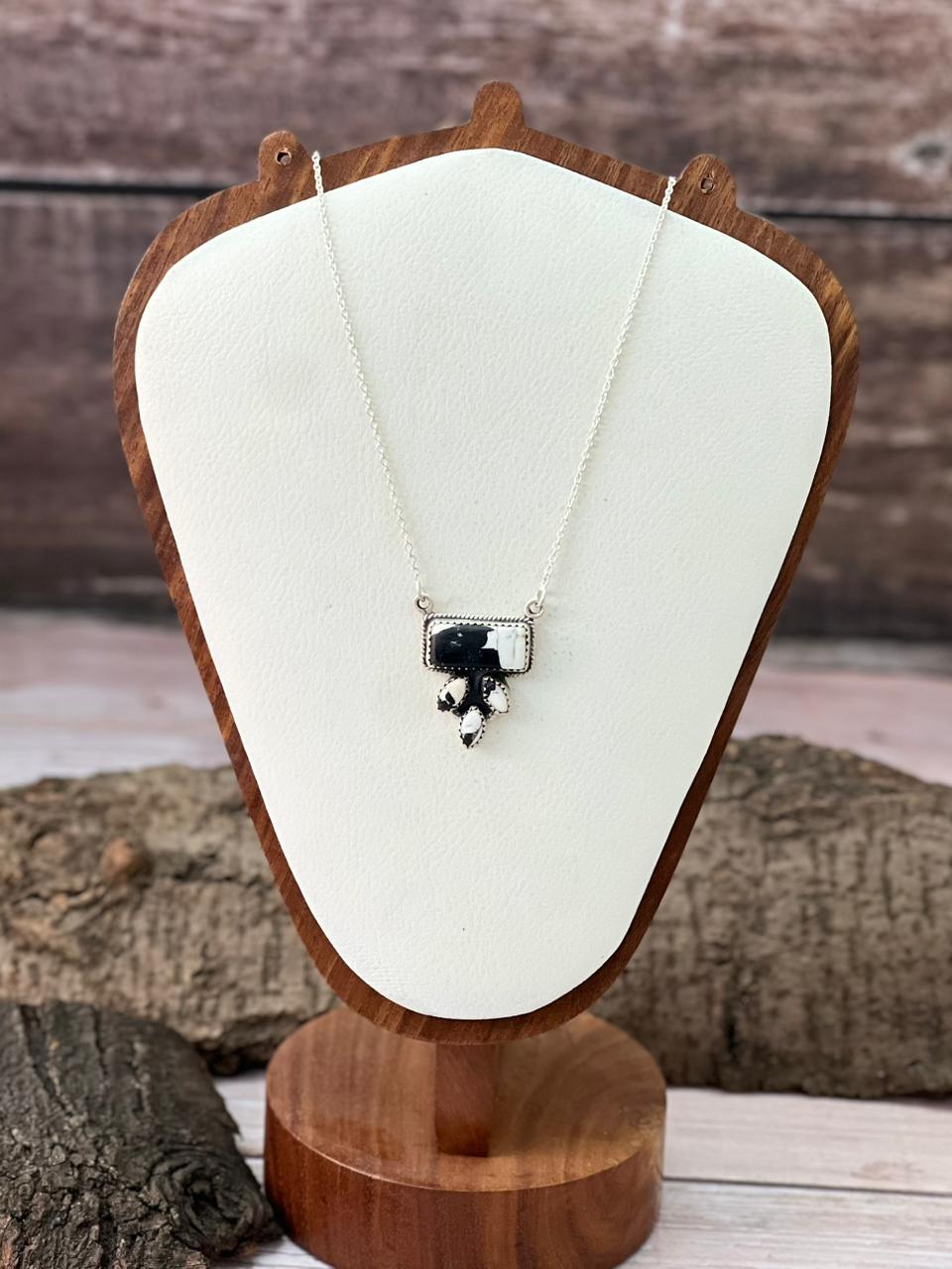 Handmade Sterling Silver White Buffalo Necklace "Signed Nizhoni"