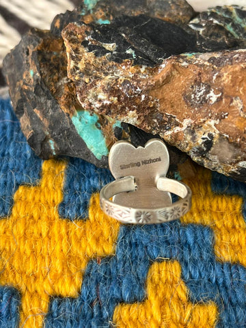 Handmade Sterling Silver Emerald Valley Turquoise Adjustable Ring "Signed Nizhoni"