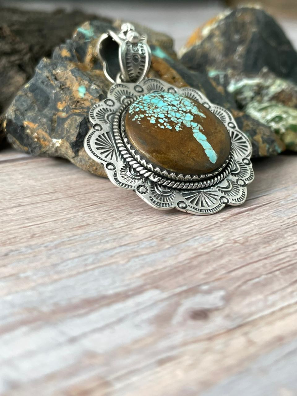 Handmade Sterling Silver Number 8 Turquoise Pendant "Signed Nizhoni"