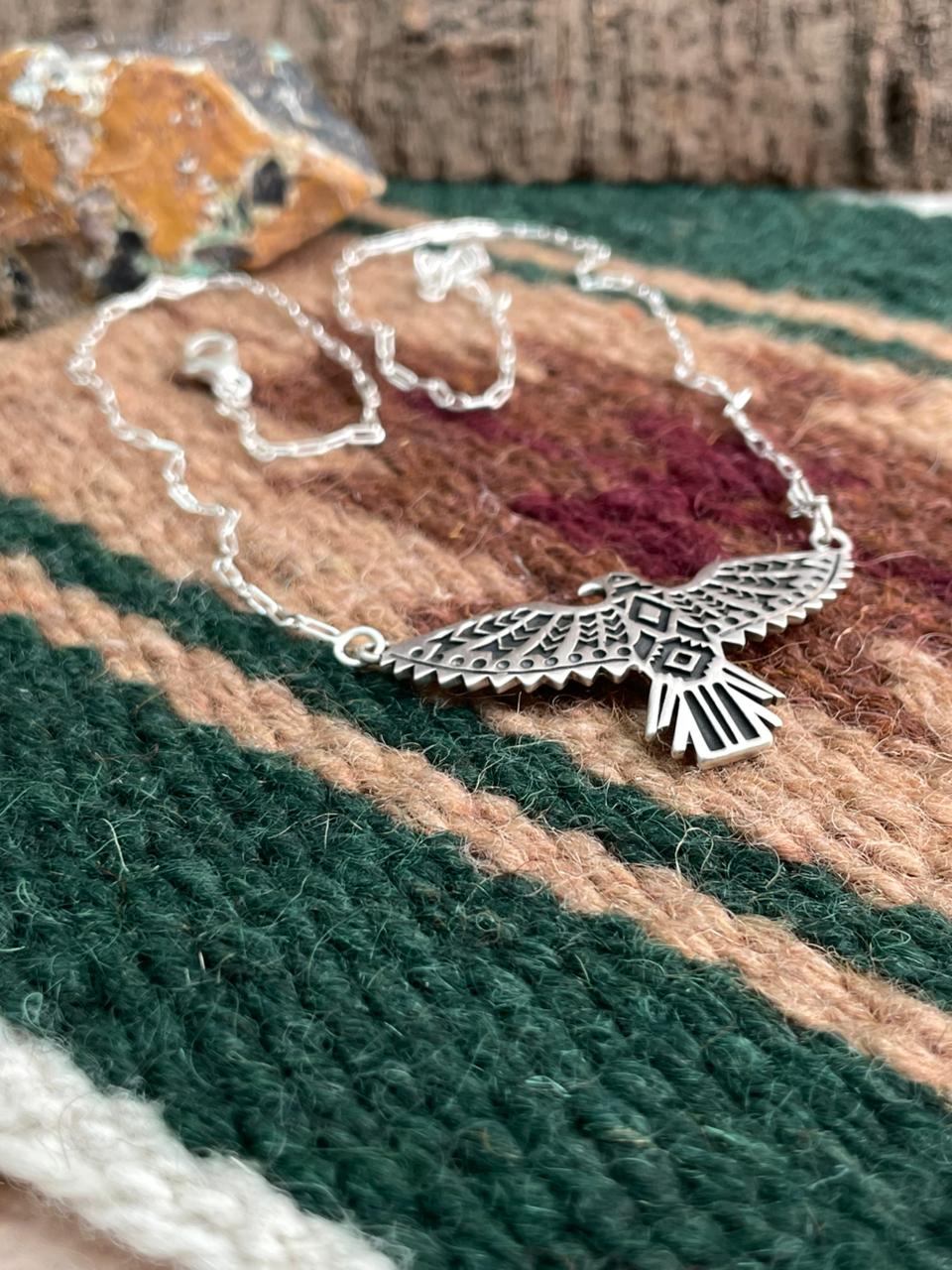 Handmade Sterling Silver ThunderBird Necklace "Signed Nizhoni" (1)