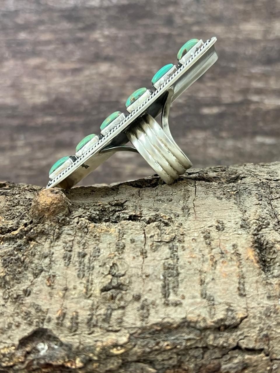 Handmade Sterling Silver Old Stock Royston Turquoise Adjustable Ring With Signed Nizhoni