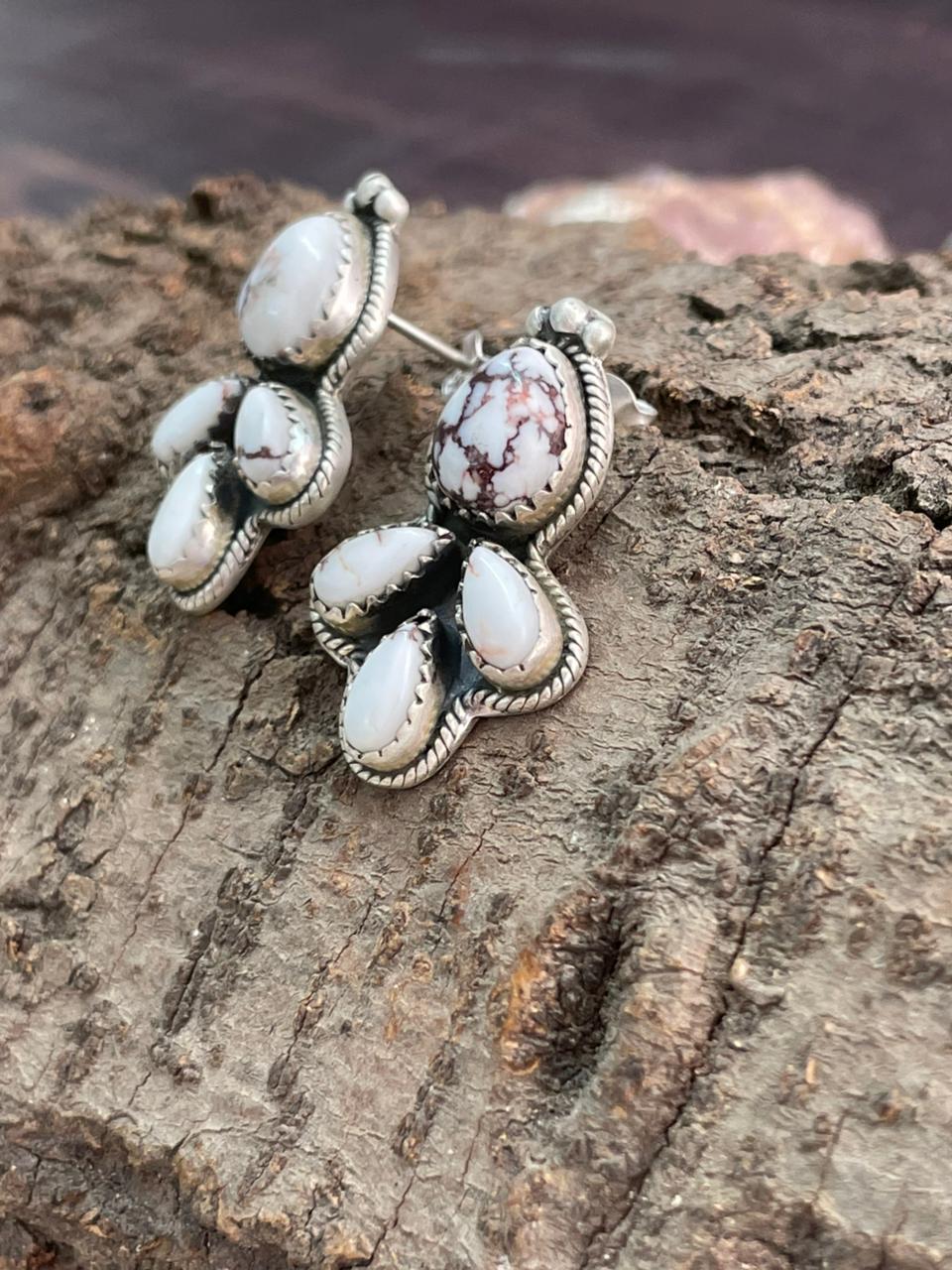 Handmade Sterling Silver Wildhorse Magnesite Post Studs Earrings "Signed Nizhoni"