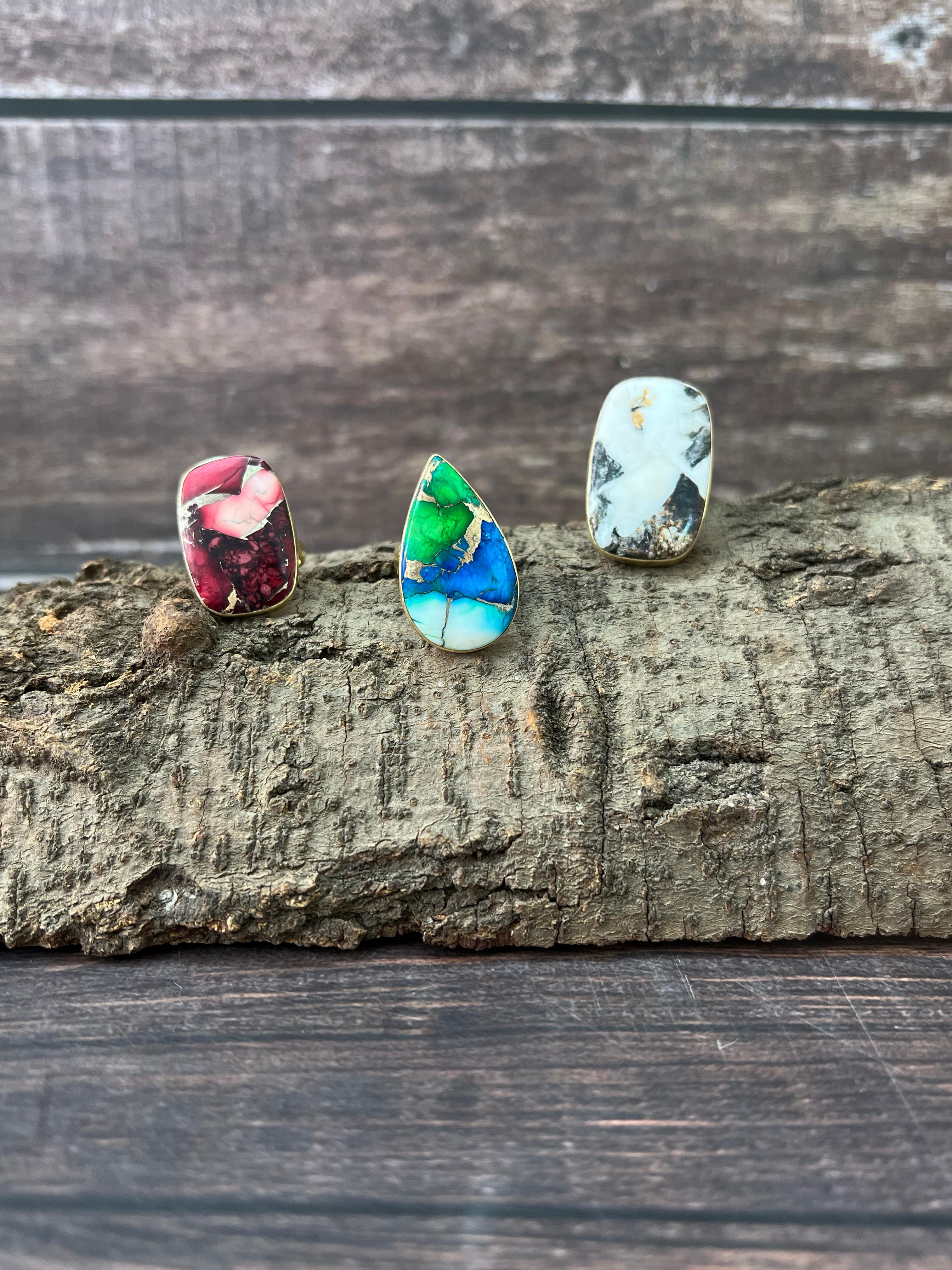 “The Golden Collection” Natural Multi Stone Adjustable Ring