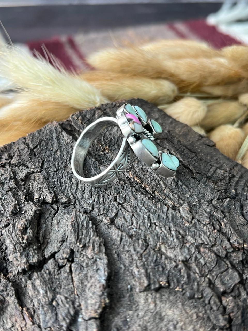 Handmade Sterling Silver Paloma with Cotton Candy Adjustable Ring "Signed Nizhoni"