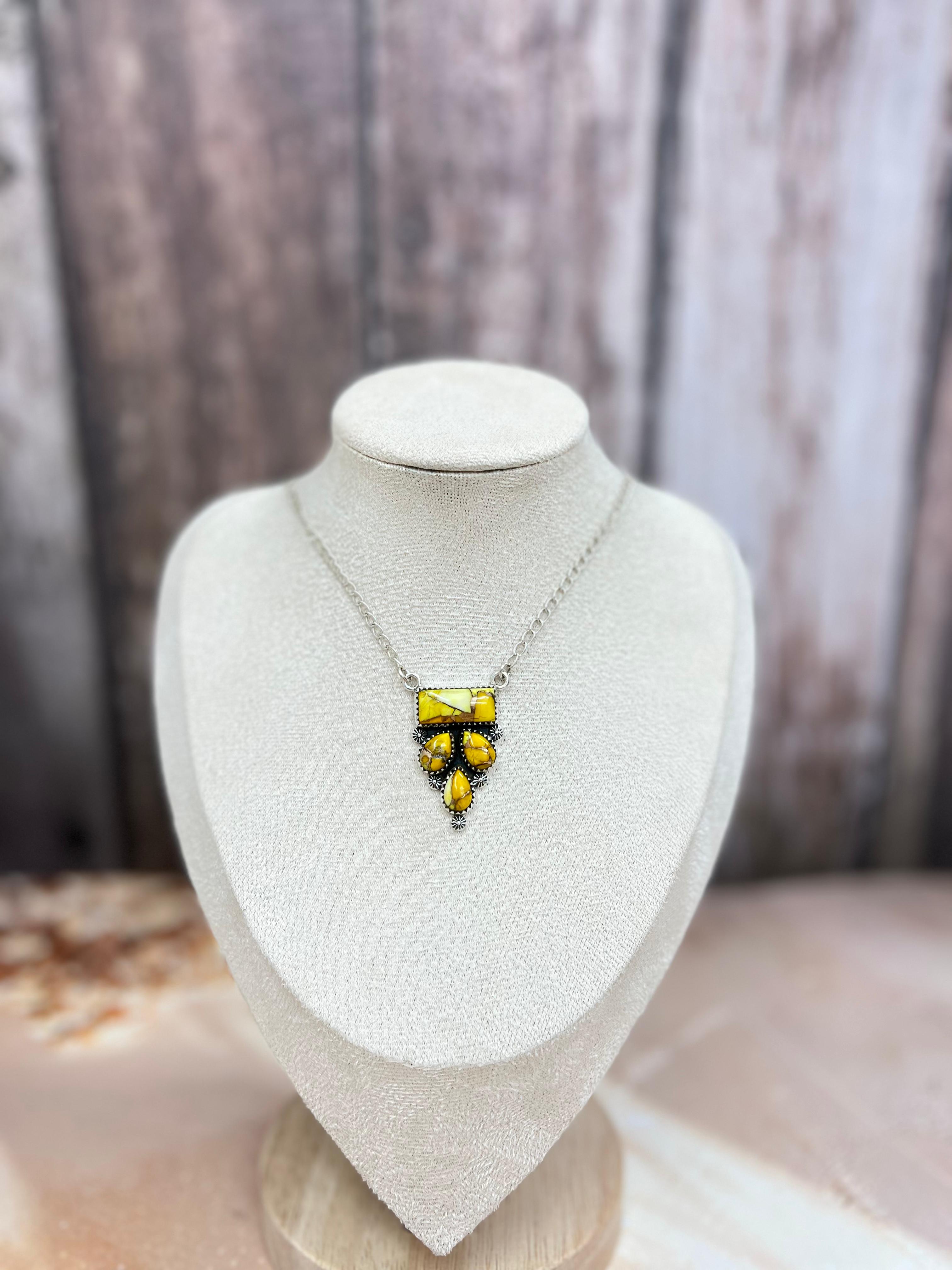 Handmade Sterling Silver Honey Dahlia Necklace with Signed Nizhoni