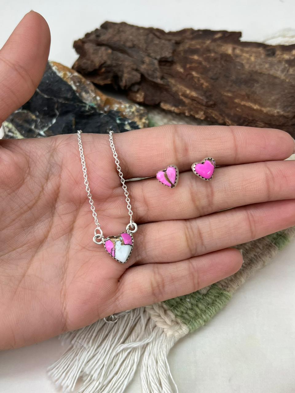 Handmade Sterling Silver Cotton Candy Necklace Earrings Set "Signed Nizhoni"