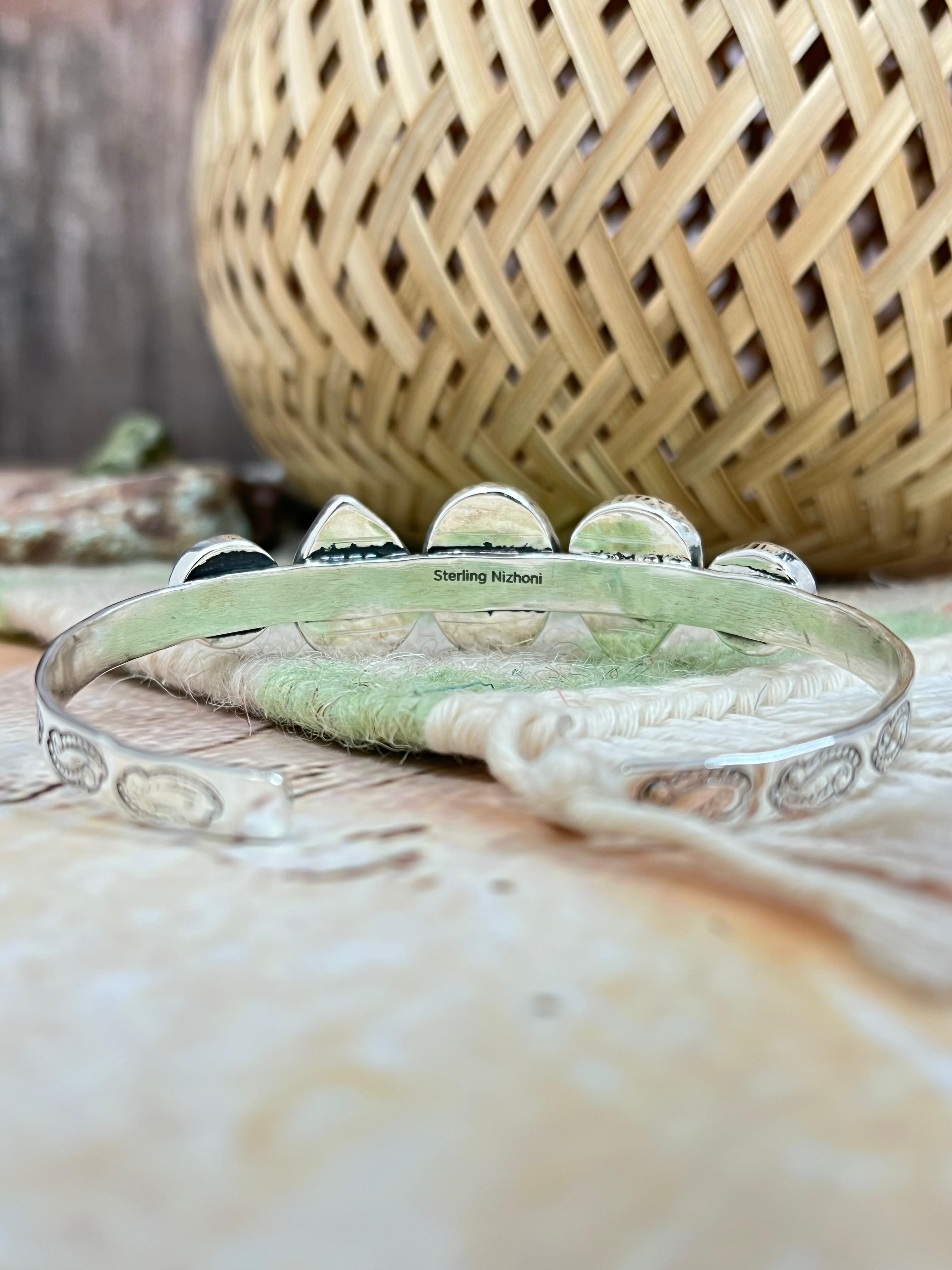 Handmade Sterling Silver Honey Dahlia Cuff Bracelet with Signed Nizhoni