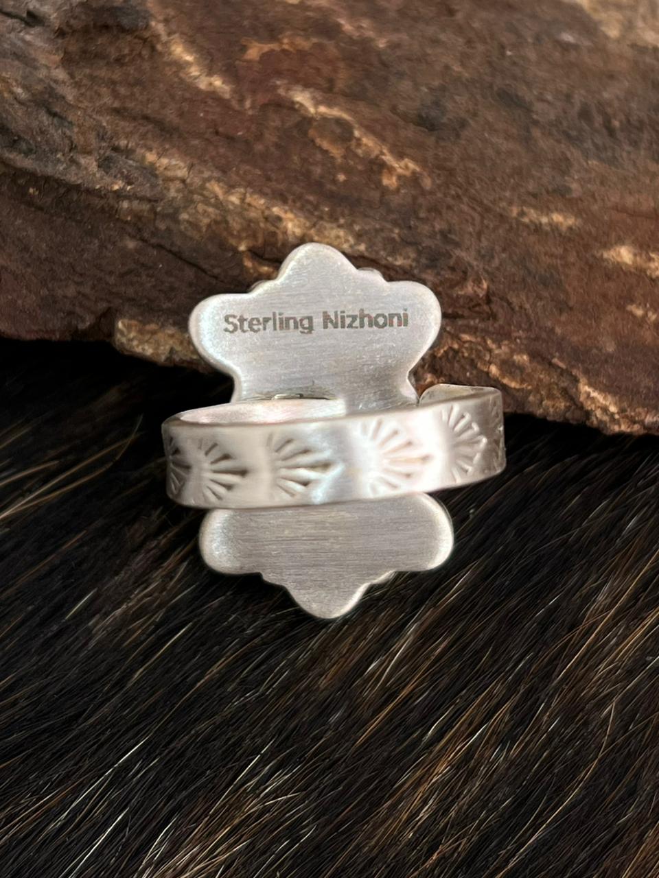 Handmade Sterling Silver Cotton Candy Turquoise Adjustable Ring "Signed Nizhoni"