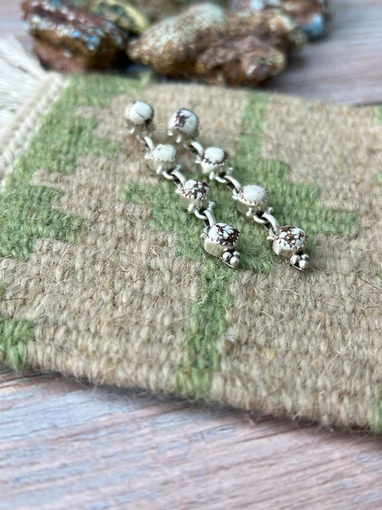 Handmade Sterling Silver Wild Horse Magnesite Post Dangle Earrings "Signed Nizhoni"