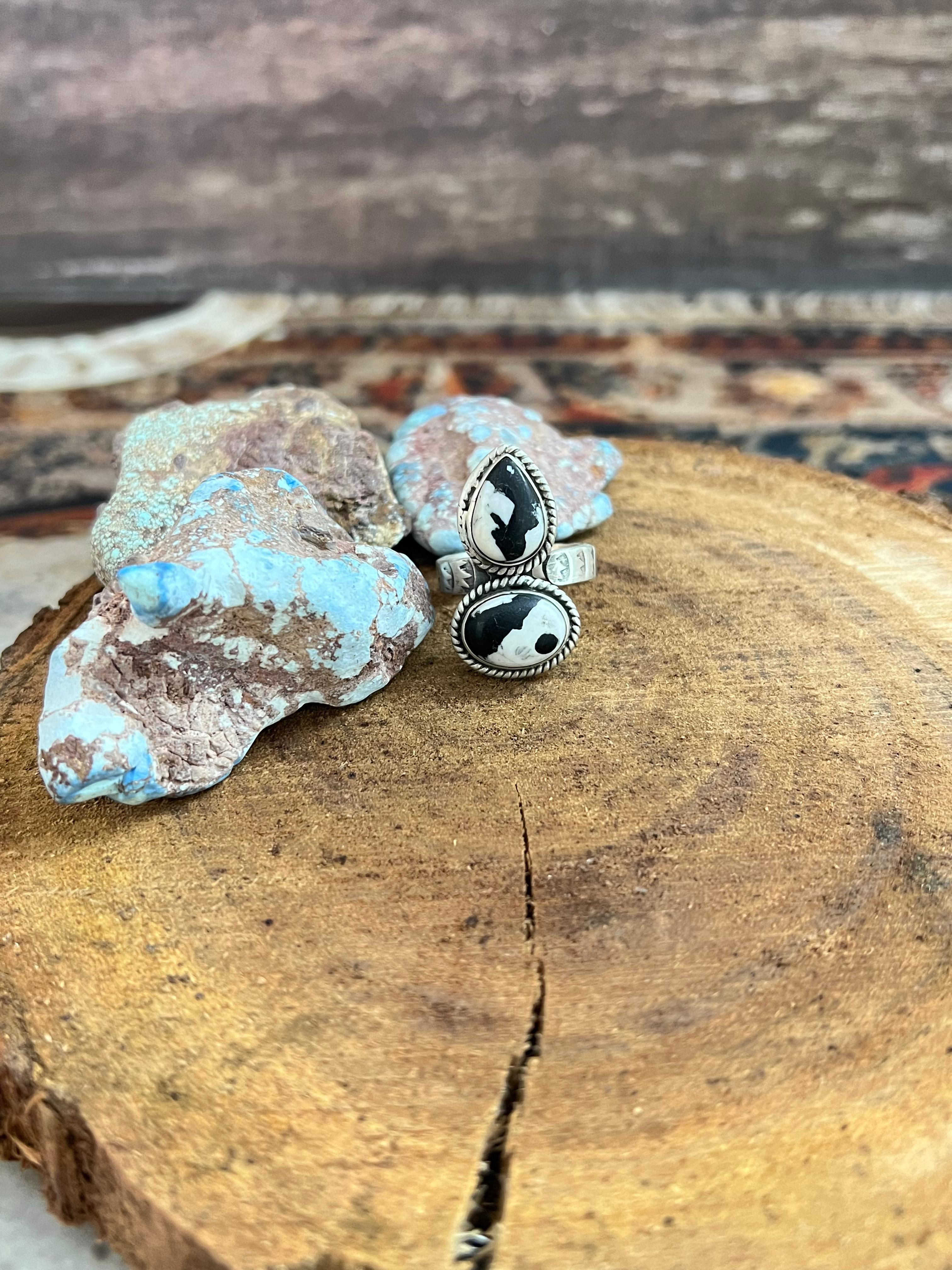 Handmade Sterling Silver White Buffalo Adjustable Ring, Signed Nizhoni