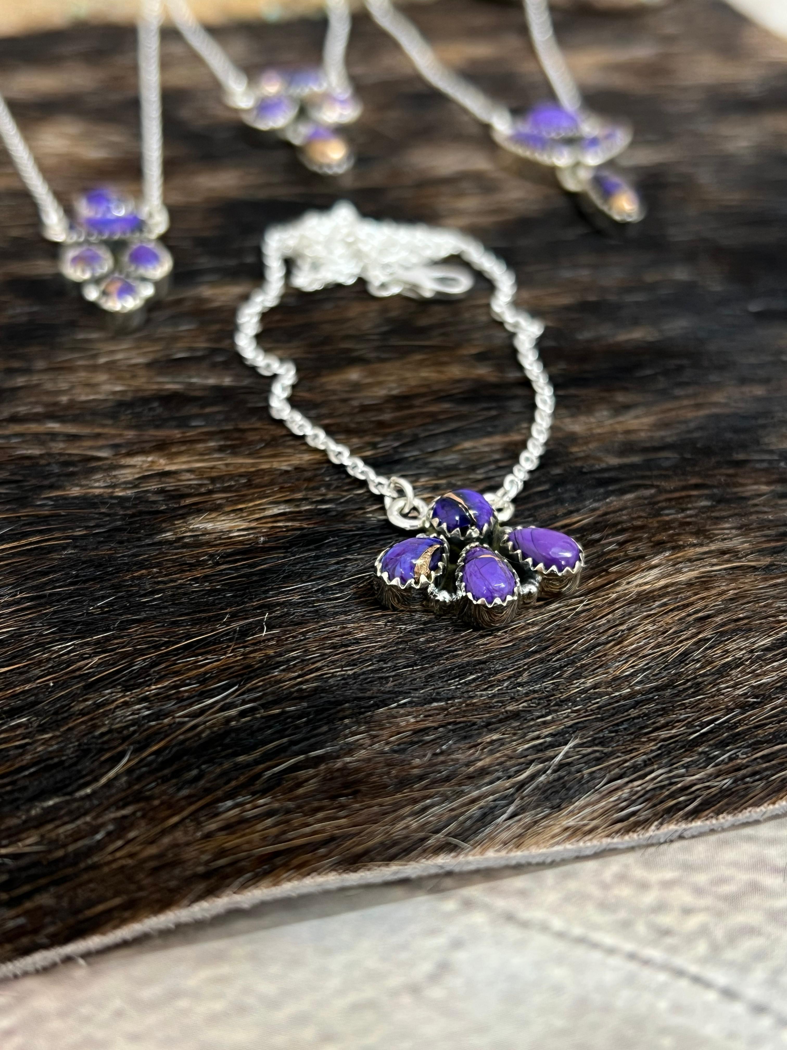 Handmade Sterling Silver Grape Dahlia Necklace with Signed Nizhoni