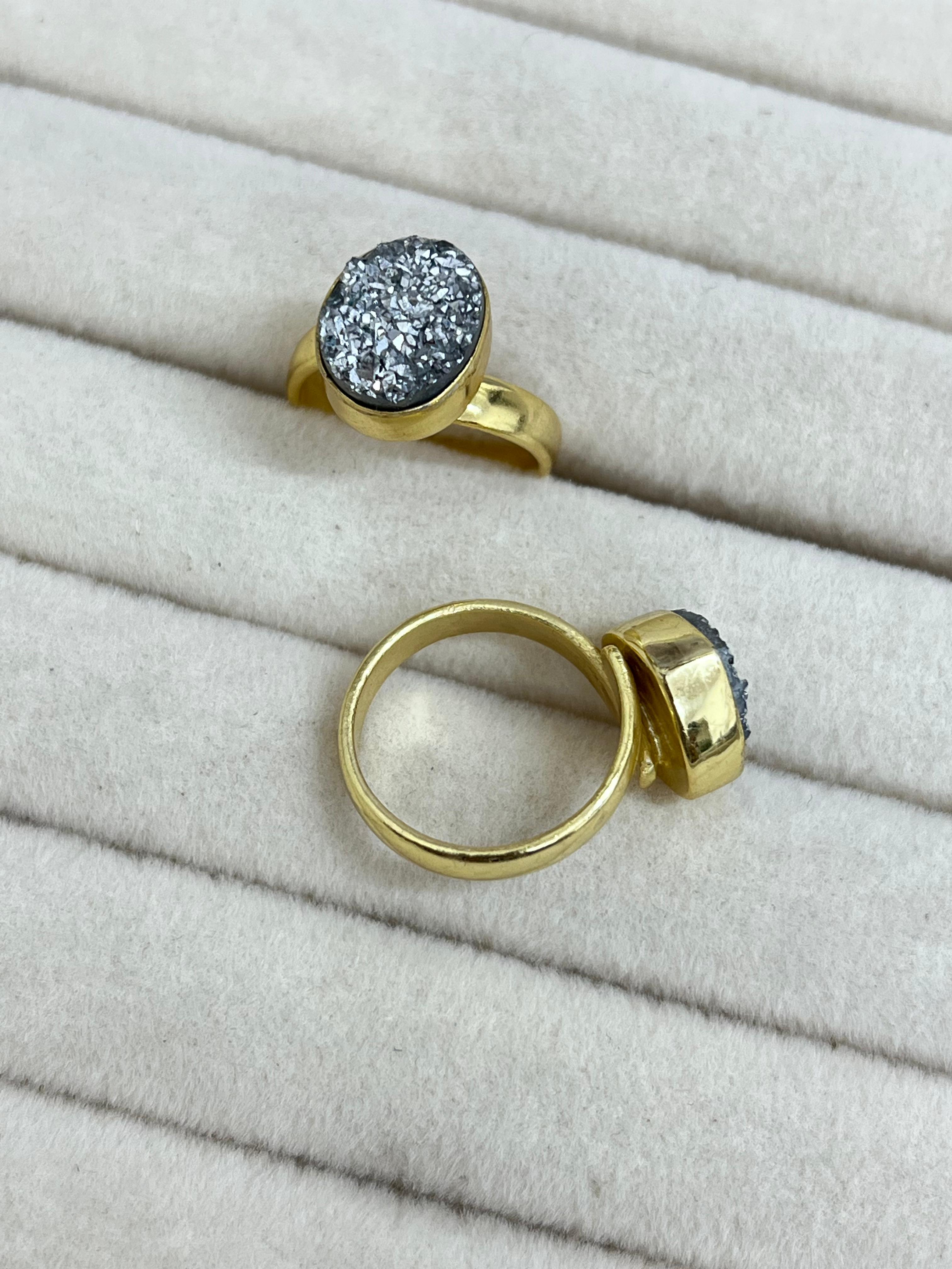 “The Boho Collection” Handmade Natural Silver Druzy Adjustable Ring