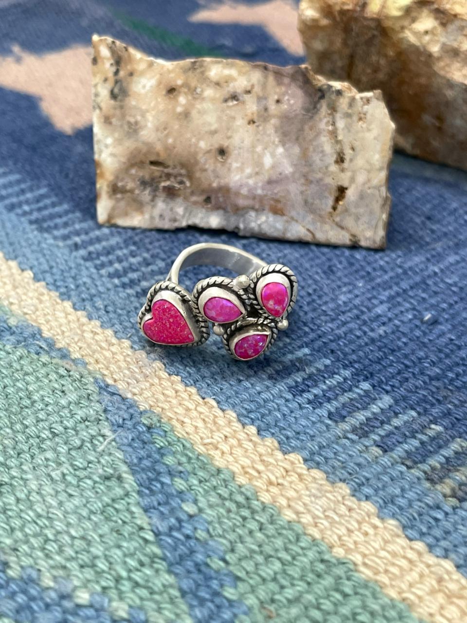 Handmade Sterling Silver Hot Pink Adjustable Ring " Signed Nizhoni"