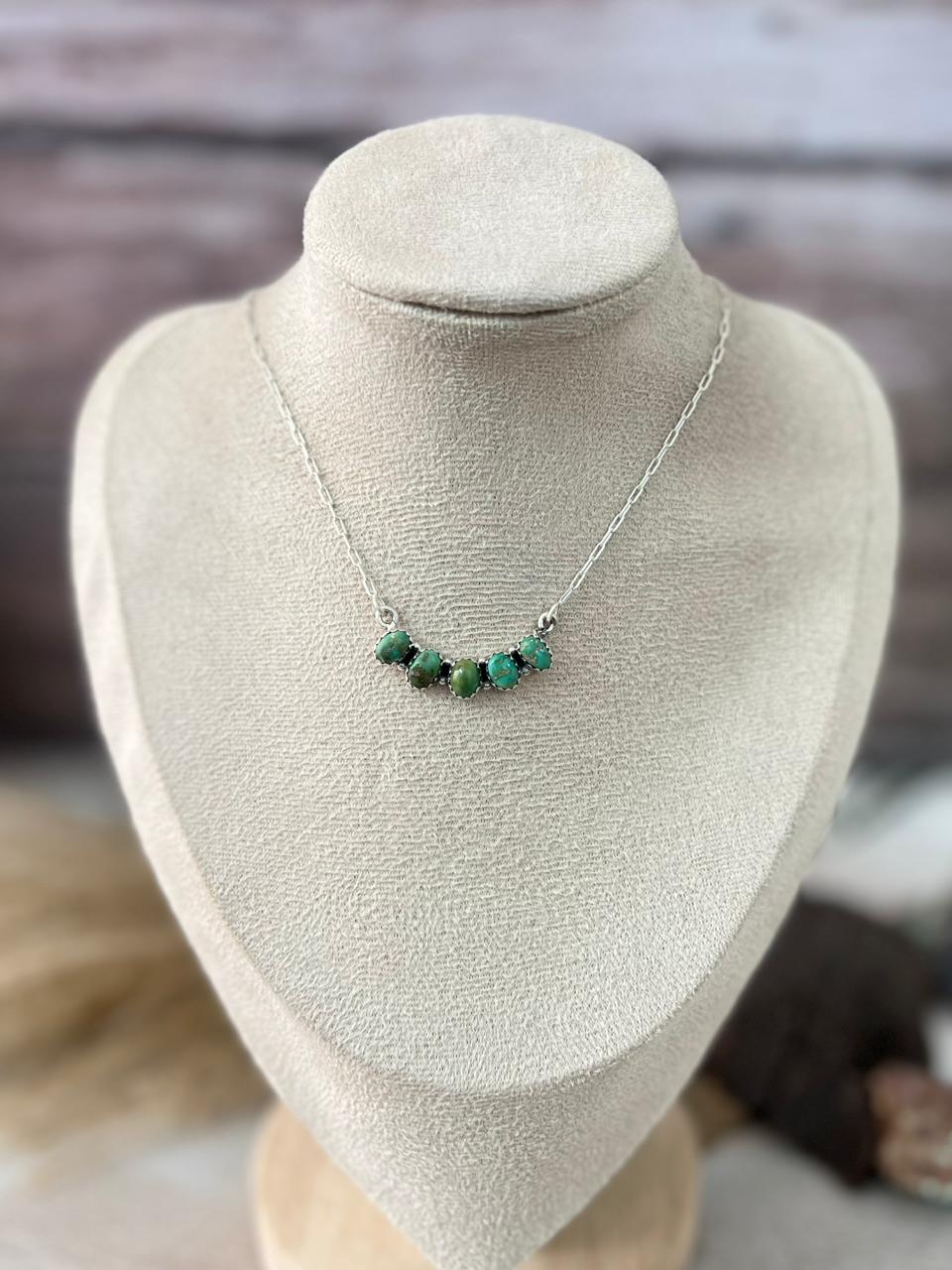 Handmade Sterling Silver Emerald Valley Turquoise Necklace "Signed Nizhoni"