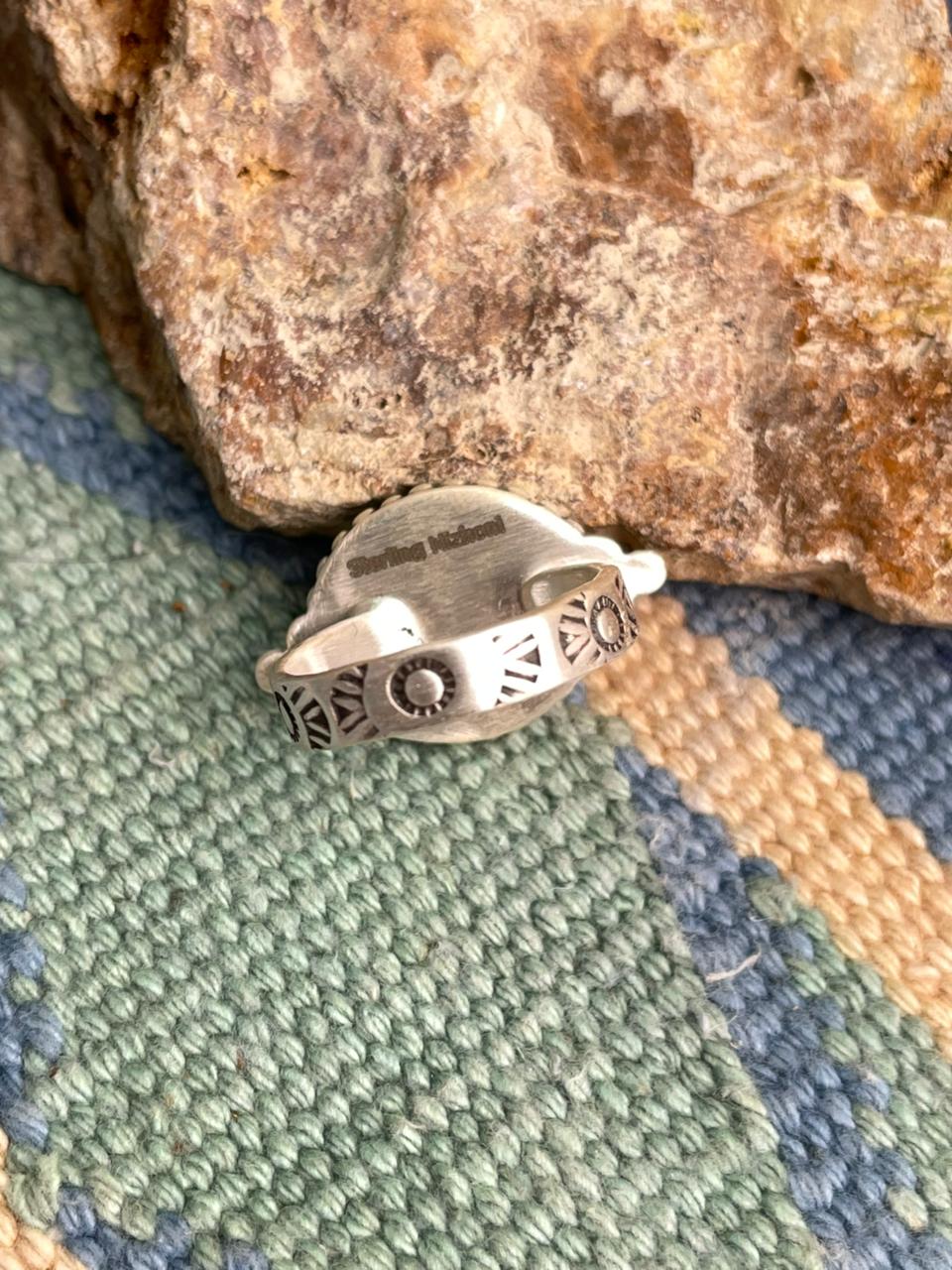 Handmade Sterling Silver Emerald Valley Adjustable Ring " Signed Nizhoni"