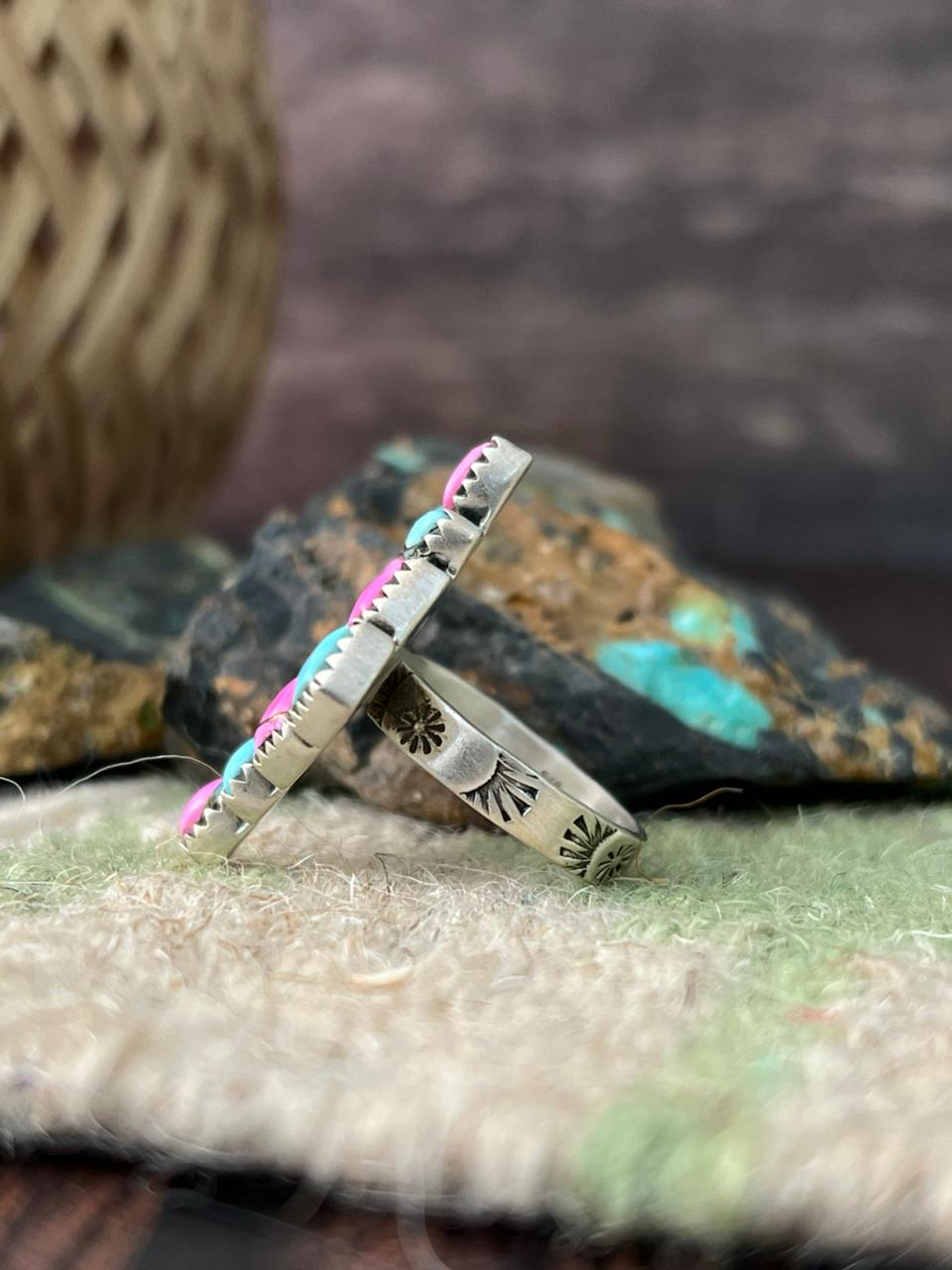 Handmade Sterling Silver Cotton Candy with Paloma Adjustable Ring "Signed Nizhoni"
