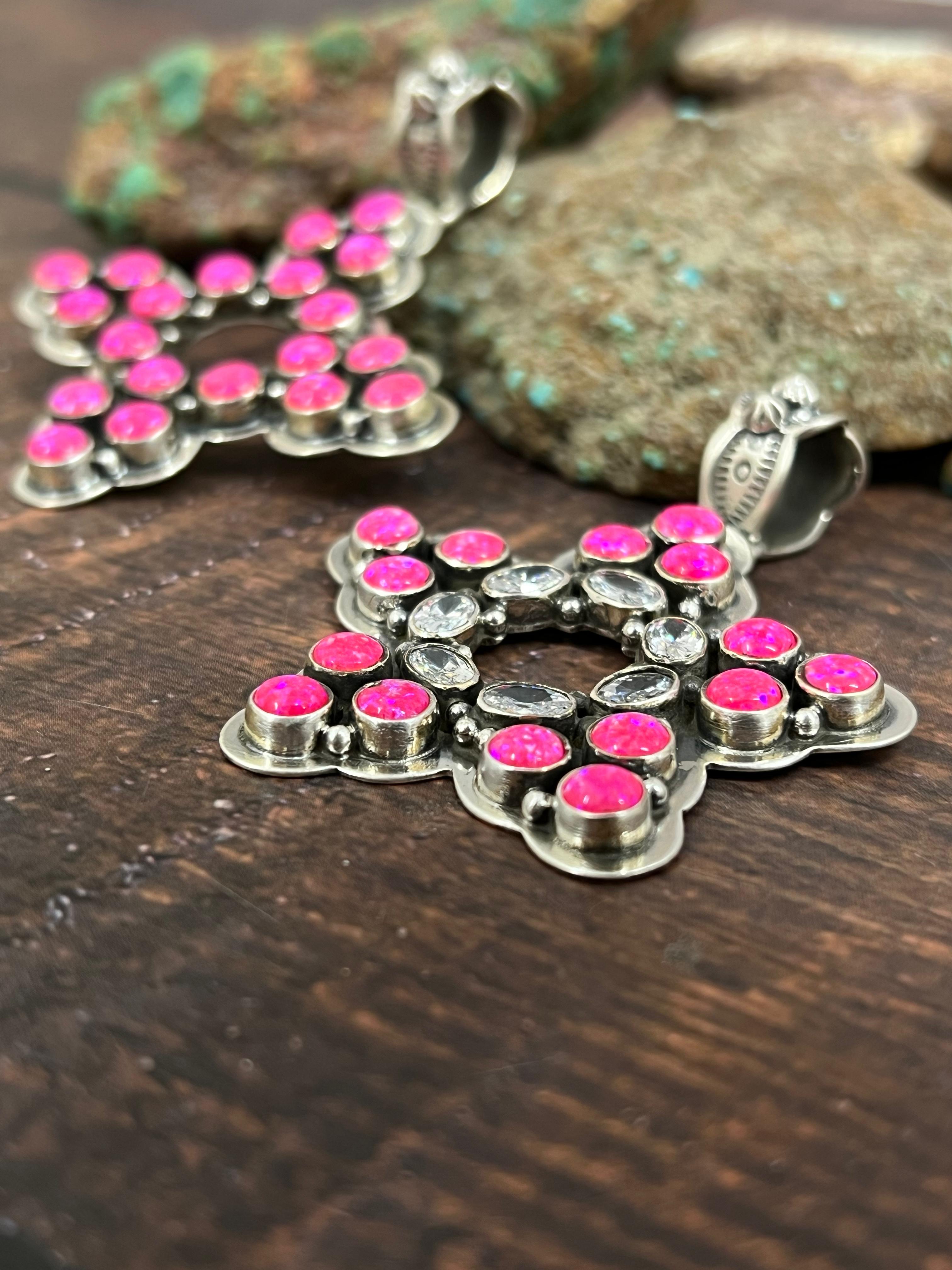 Handmade Sterling Silver Hot Pink with CZ Star Pendant, Signed Nizhoni