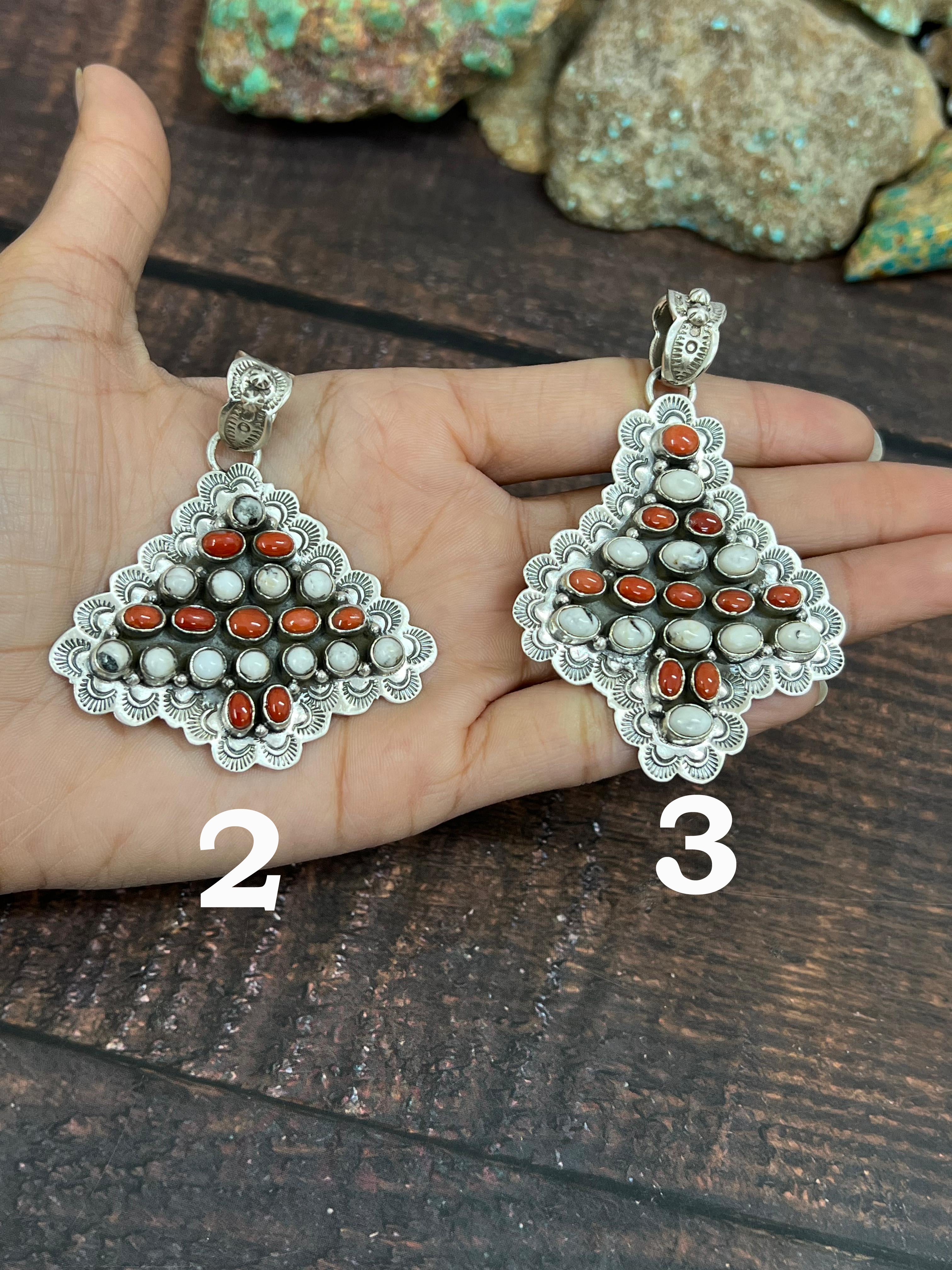 Handmade Sterling Silver Multi Stones Pendant, Signed Nizhoni