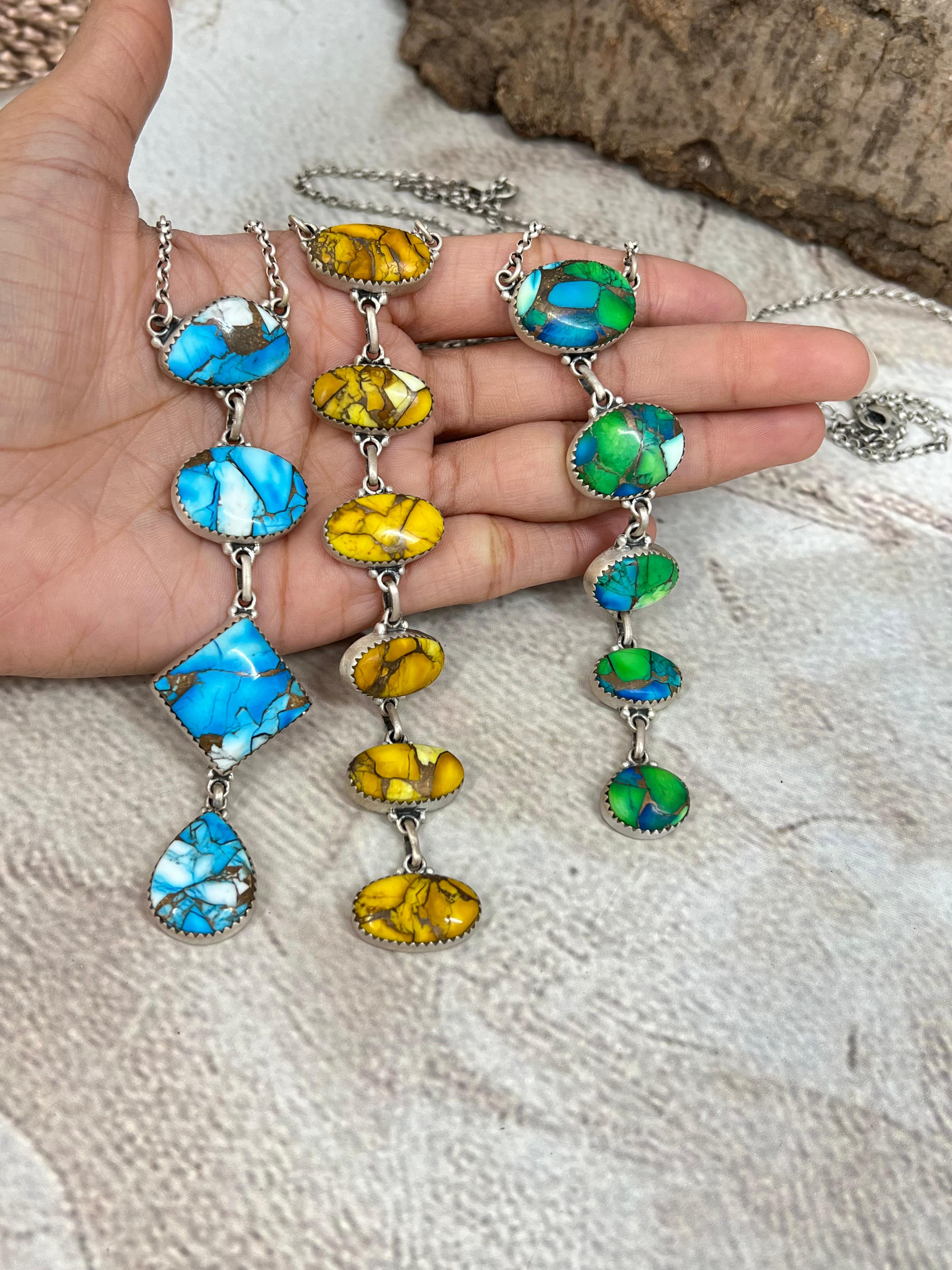 Handmade Sterling Silver Multi Stone Necklace with Signed Nizhoni