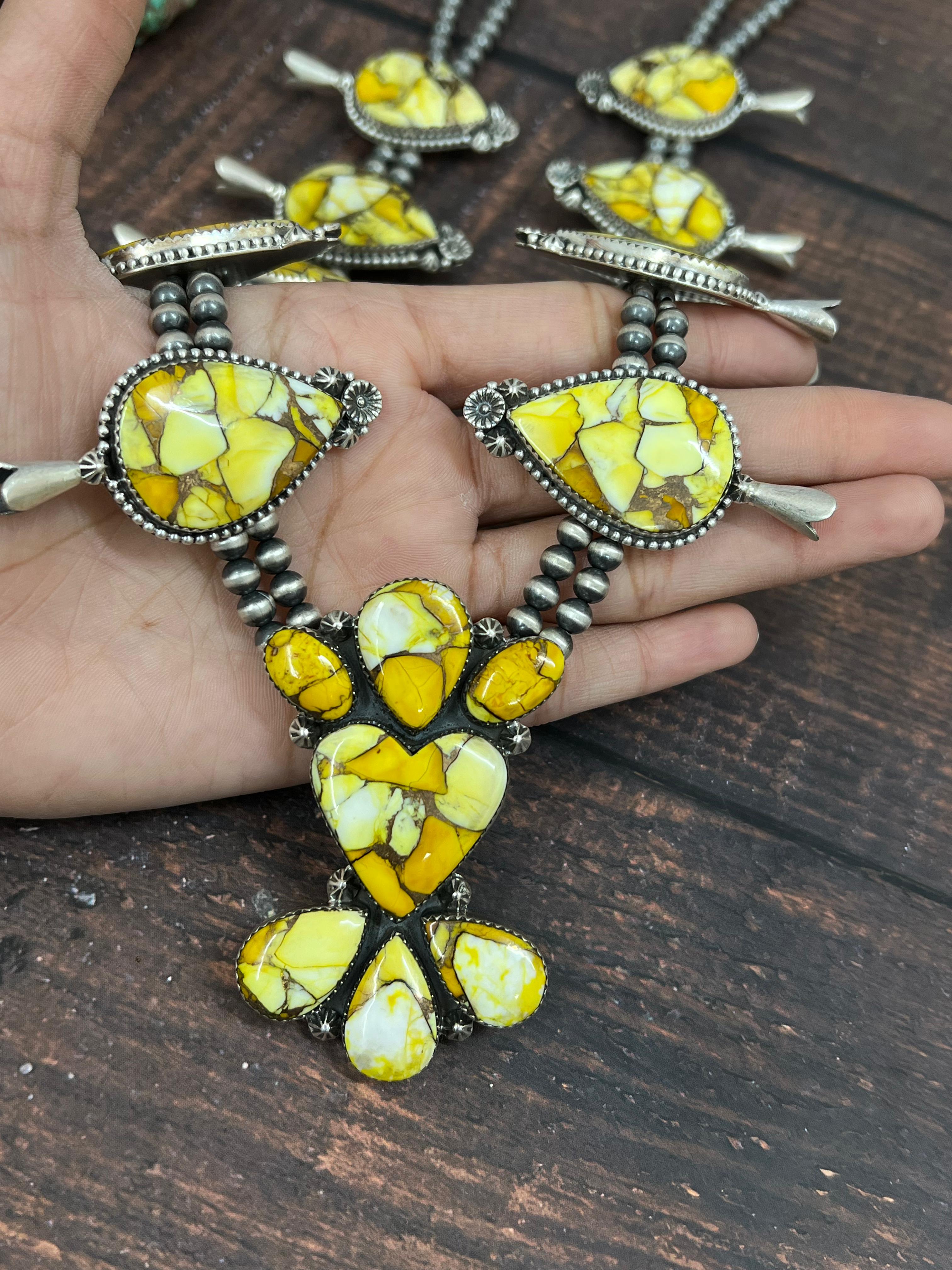 Handmade Sterling Silver Honey Dahlia Necklace with Signed Nizhoni