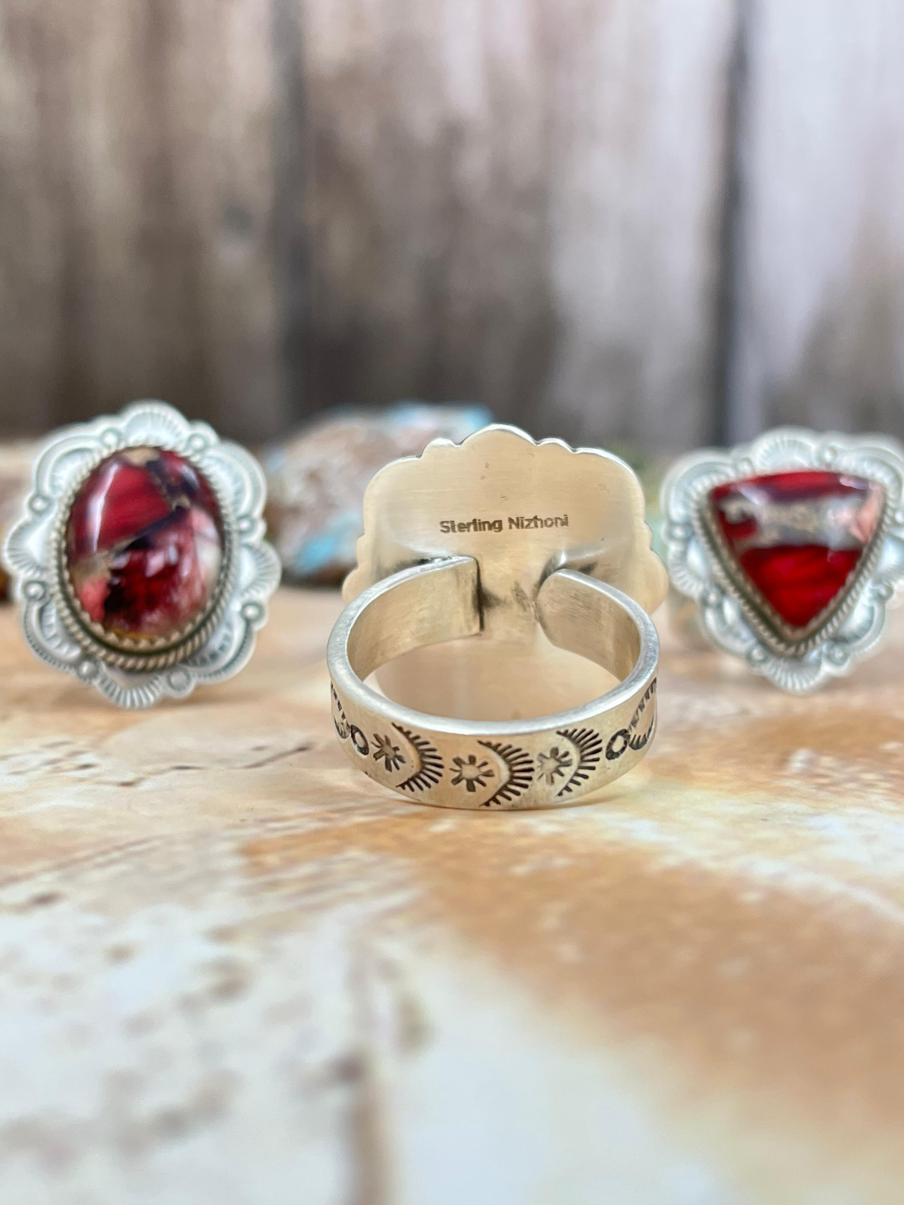 Handmade Sterling Silver Dahlia Rose Adjustable Ring, Signed Nizhoni