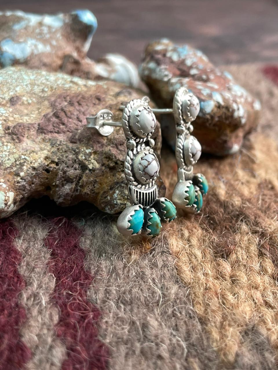 Handmade Sterling Silver Wildhorse Magnesite  with Kingman Post Earrings "Signed Nizhoni"