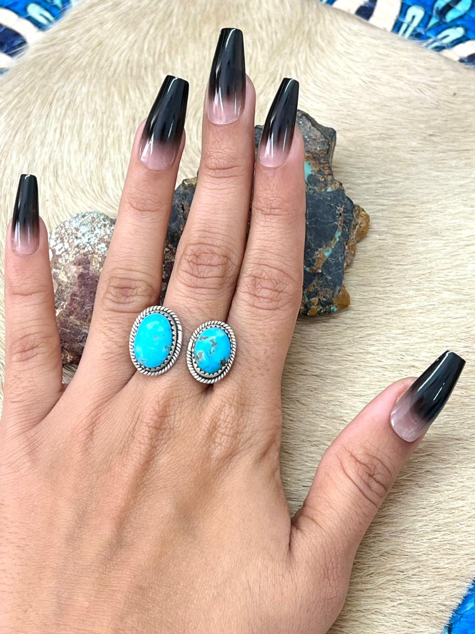Handmade Sterling Silver Arizona Blue Turquoise Adjustable Ring "Signed Nizhoni"