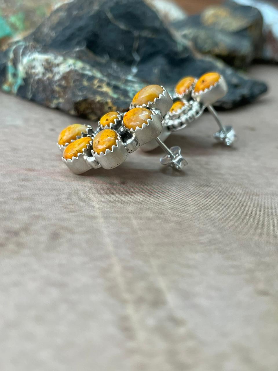 Handmade Sterling Silver Bumblebee Post Crescent Earrings "Signed Nizhoni"