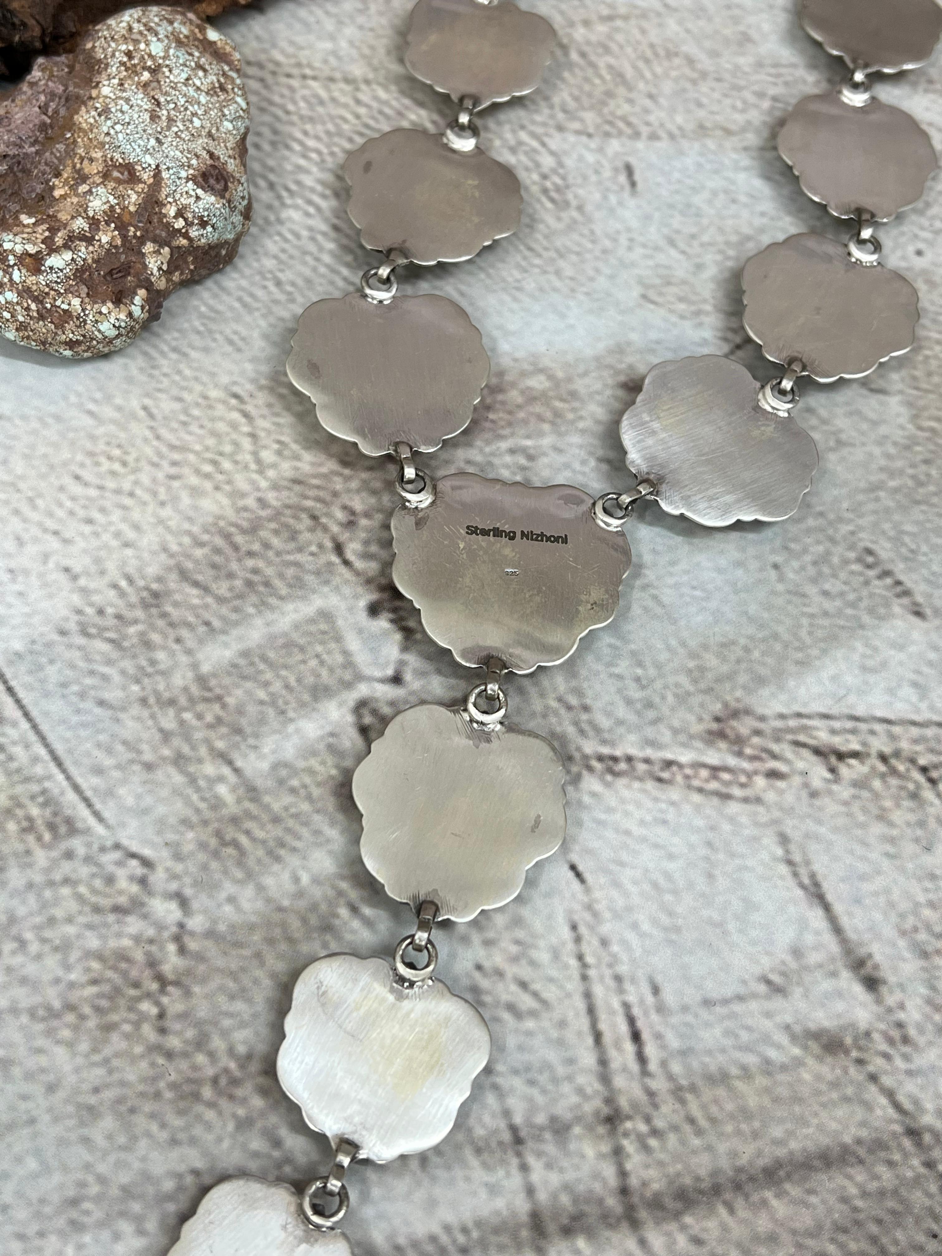 Handmade Sterling Silver Old Stock Royston Turquoise Necklace Signed Nizhoni