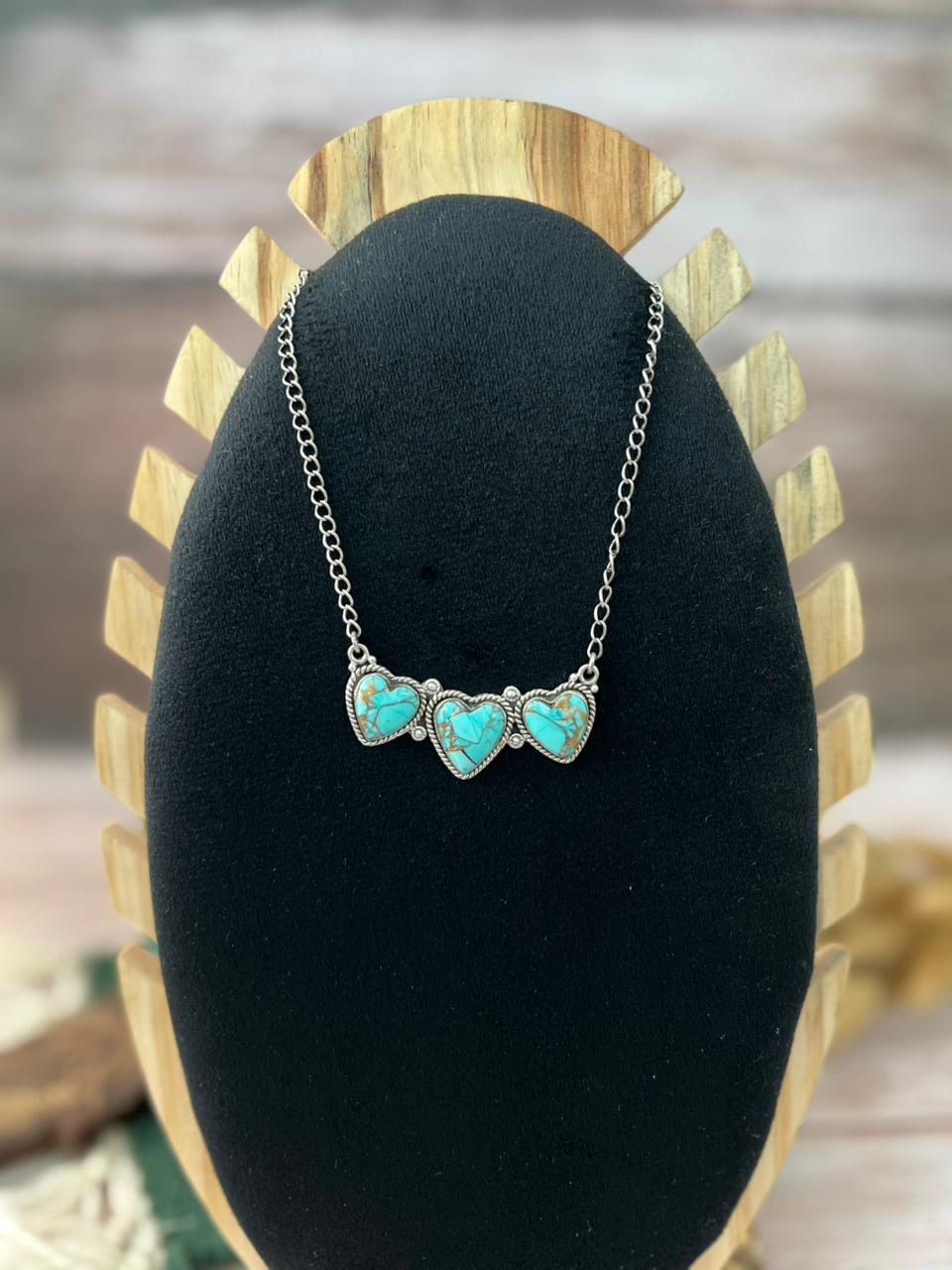Handmade Sterling Silver Mint Dahlia Collection: Heart Necklace "Signed Nizhoni"