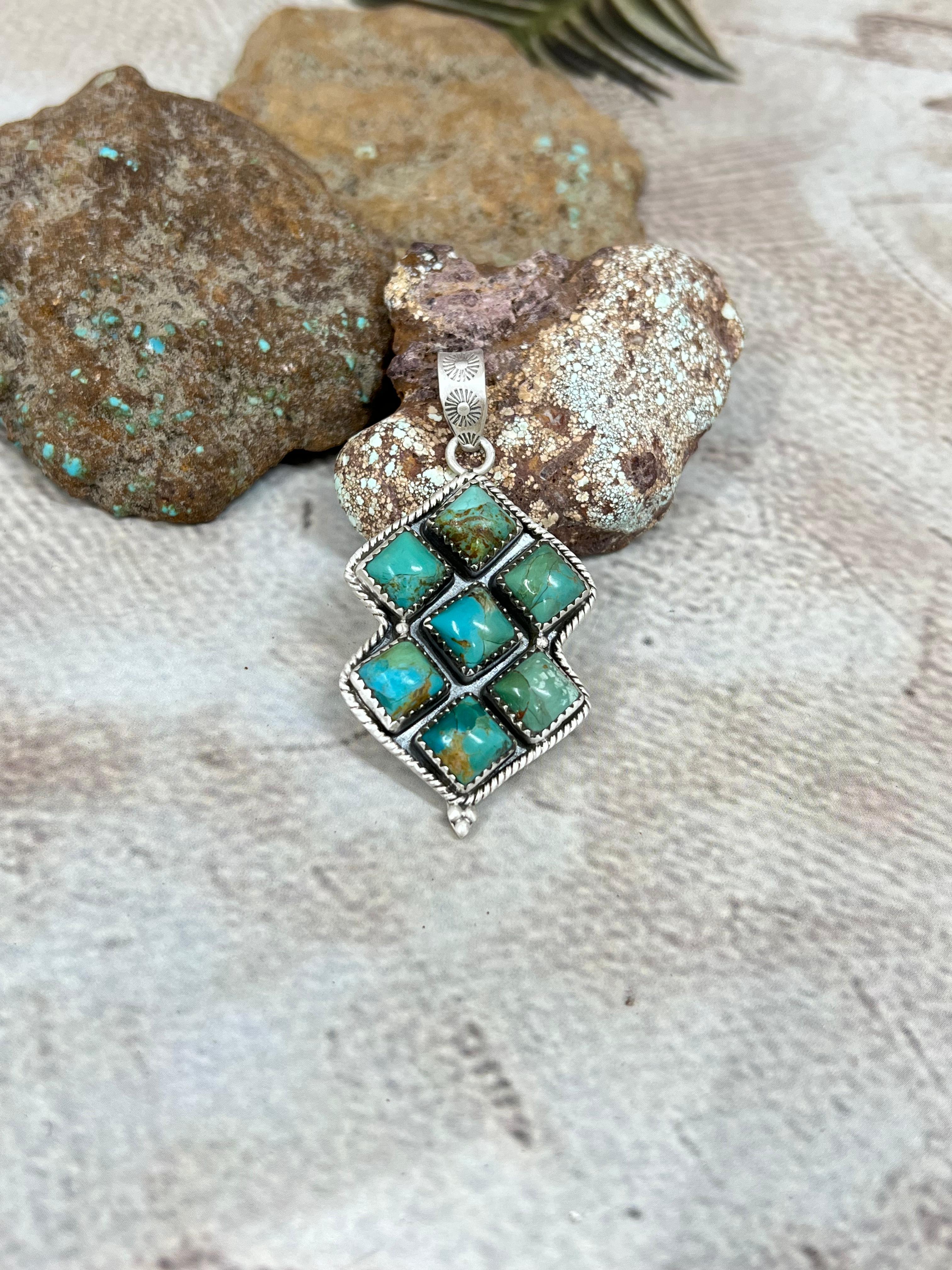 Handmade Sterling Silver Kingman Turquoise Pendant Signed Nizhoni