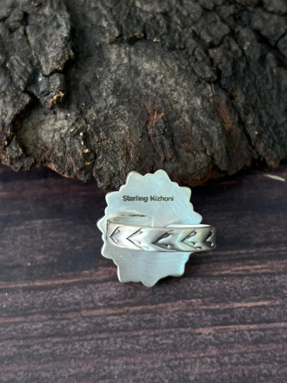 Handmade Sterling Silver White Water with Cotton Candy Adjustable Ring "Signed Nizhoni"