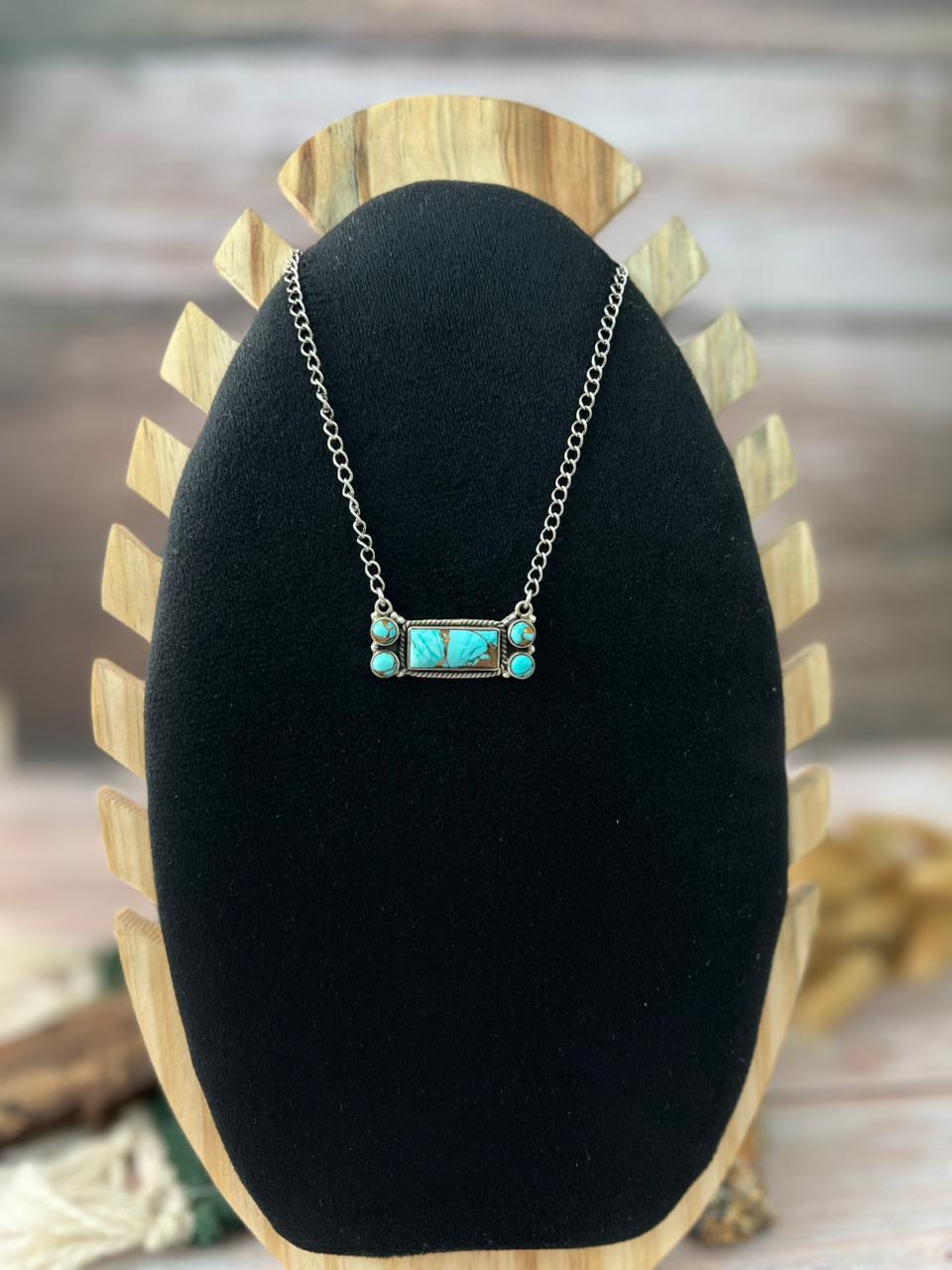 Handmade Sterling Silver Mint Dahlia Collection: Bar Necklace "Signed Nizhoni"