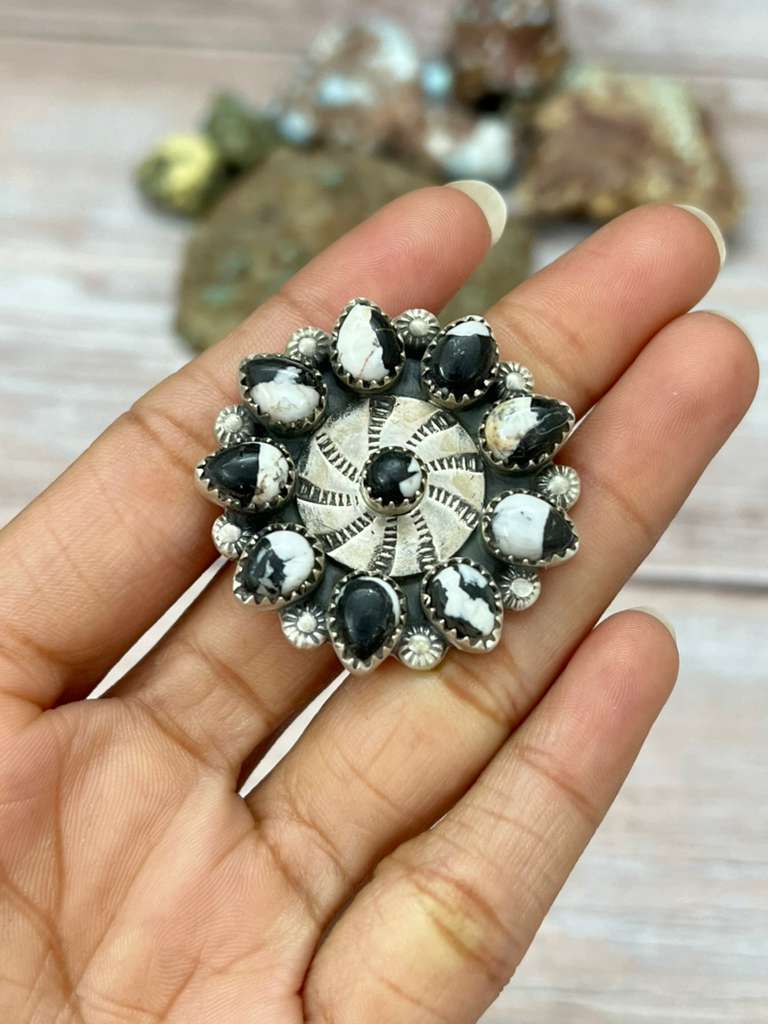 Handmade Sterling Silver White Buffalo Adjustable Ring "Signed Nizhoni" (1)