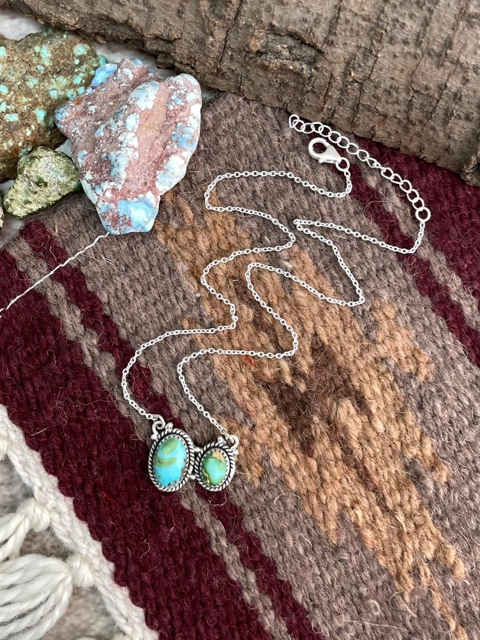 Handmade Sterling Silver Sonoran Mountain Turquoise Necklace "Signed Nizhoni"
