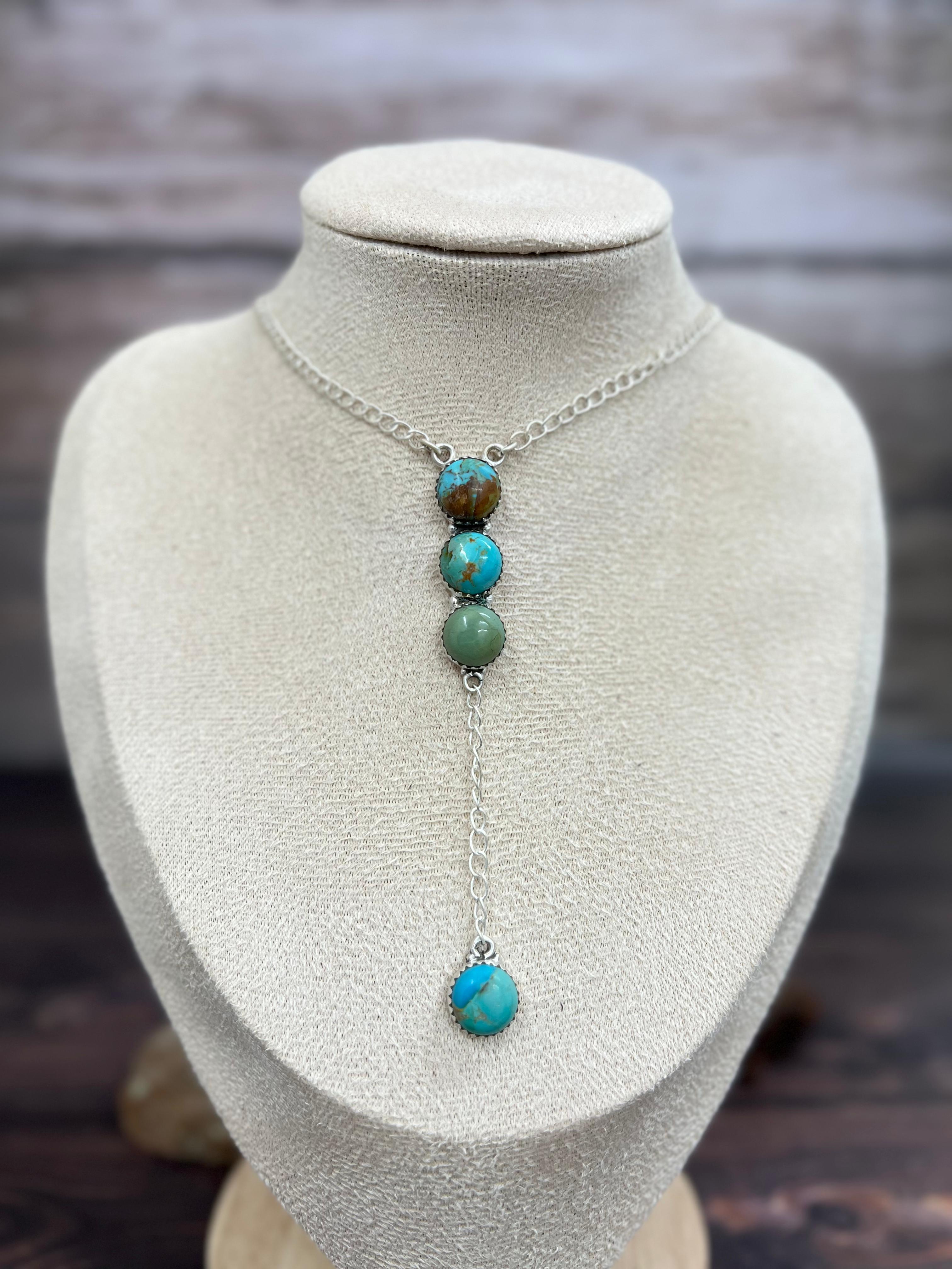 Handmade Sterling Silver Kingman Turquoise Necklace with Signed Nizhoni