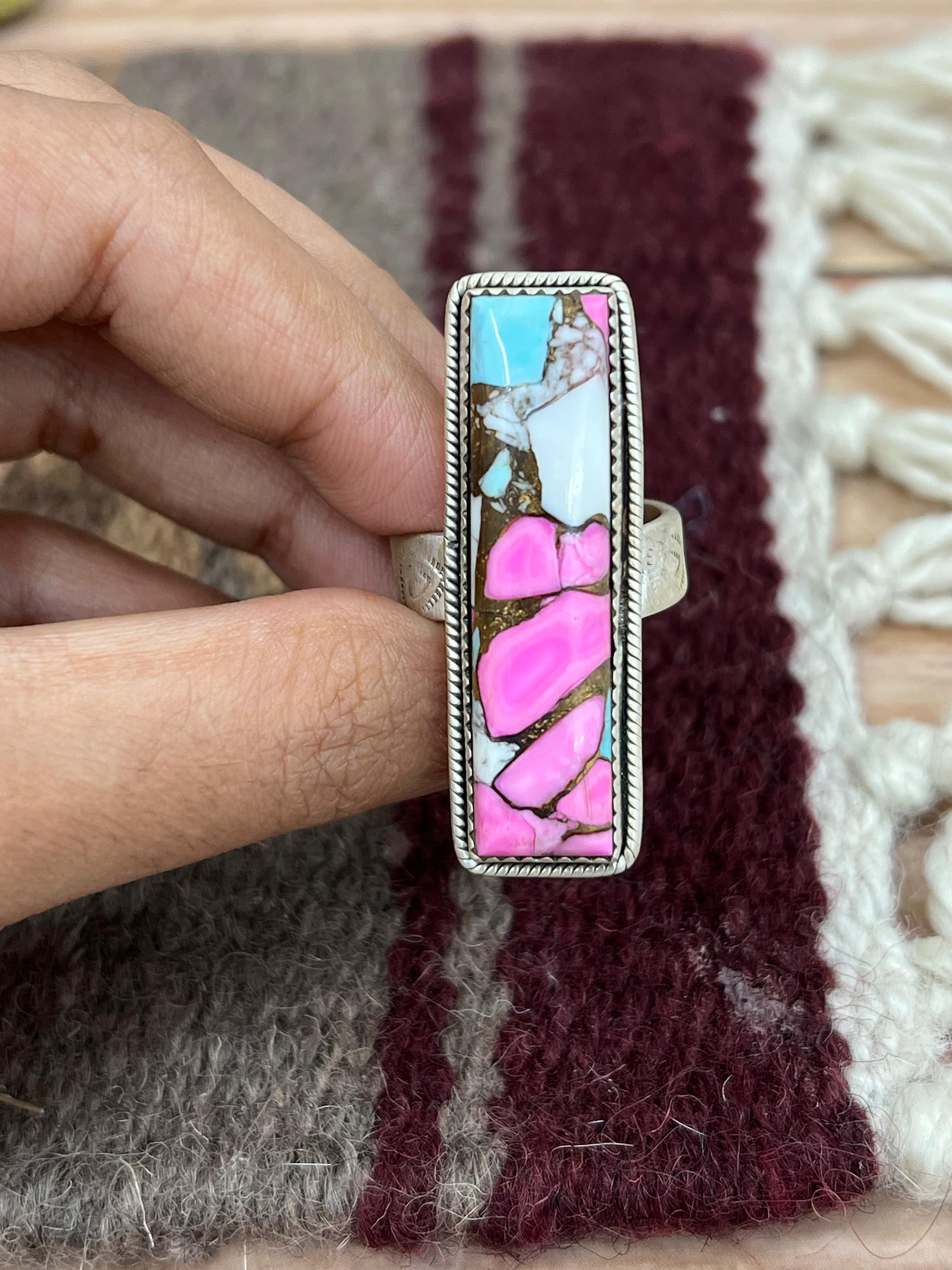 Handmade Sterling Silver Cotton Candy Adjustable Ring with Signed Nizhoni