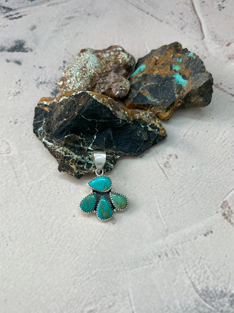 Handmade Sterling Silver Kingman Turquoise Pendant "Signed Nizhoni"