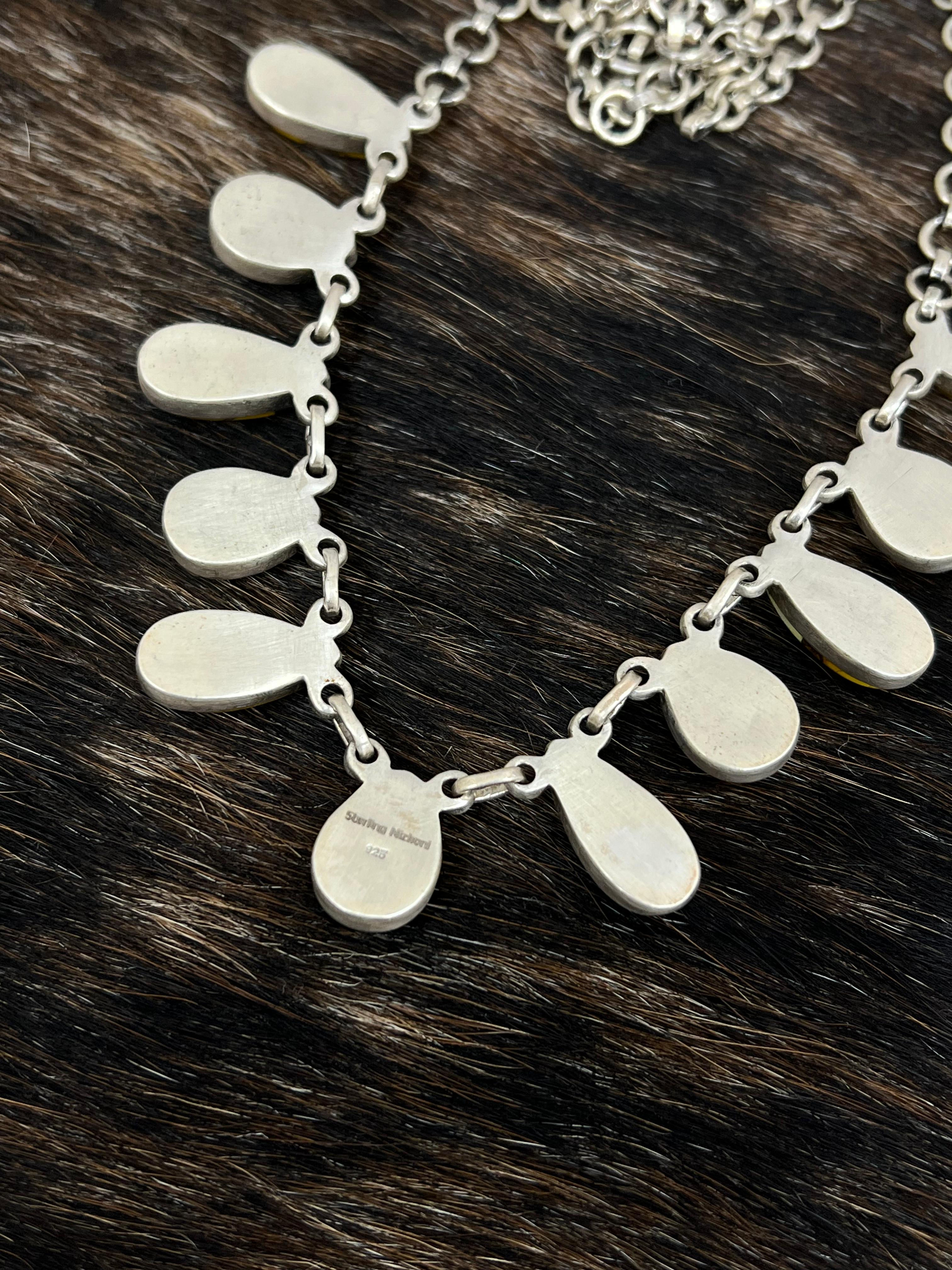 Handmade Sterling Silver Grape Dahlia, Honey Dahlia Necklace with Signed Nizhoni