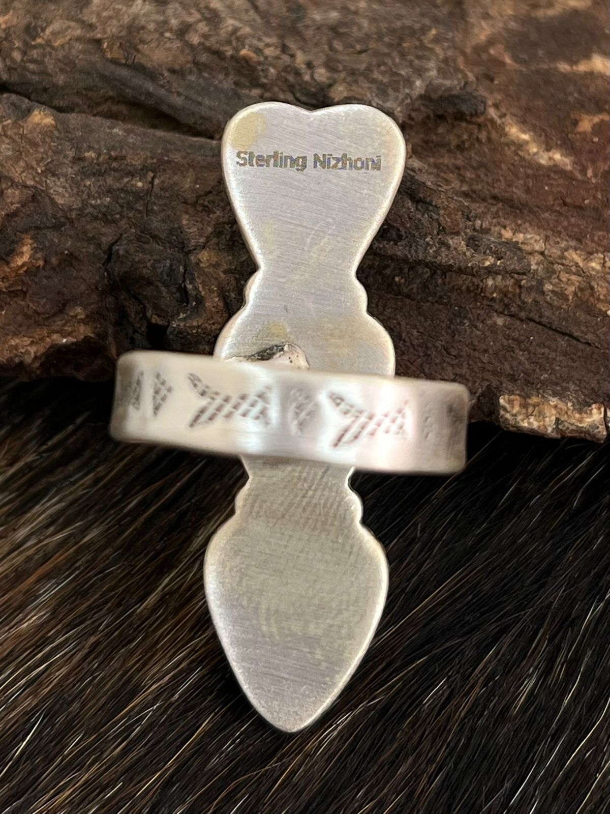 Handmade Sterling Silver Cotton Candy Turquoise Heart Adjustable Ring "Signed Nizhoni"