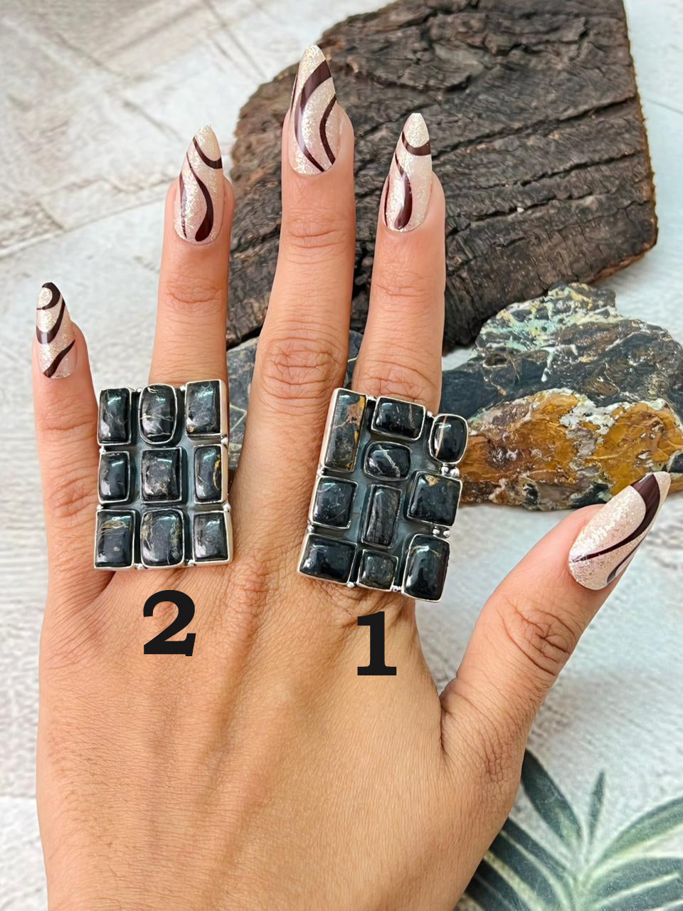 Handmade Sterling Silver Blackjack Turquoise Adjustable Ring " Signed Nizhoni"