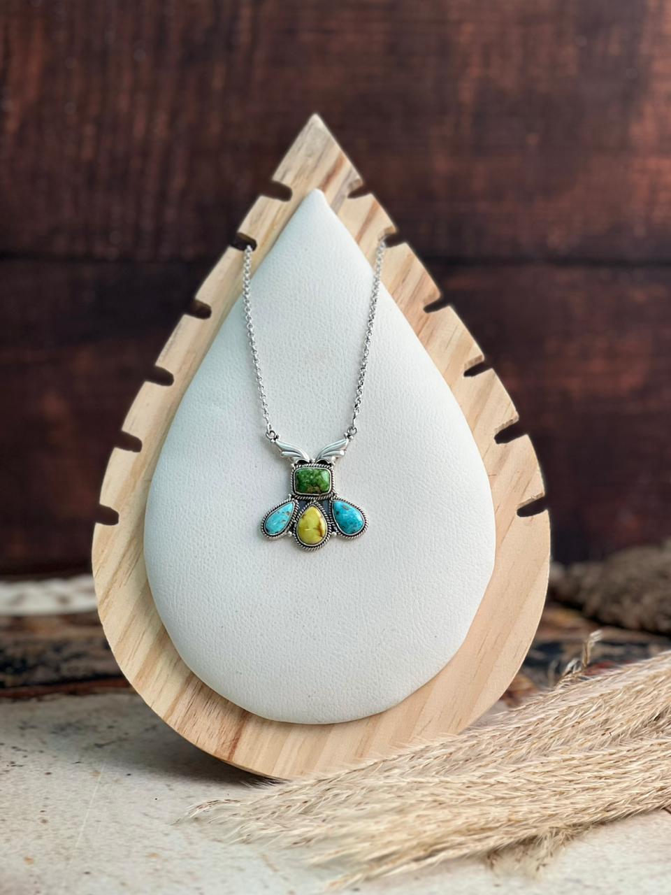 Handmade Sterling Silver Sonoran with White Water, Palomino Turquoise Necklace "Signed Nizhoni"