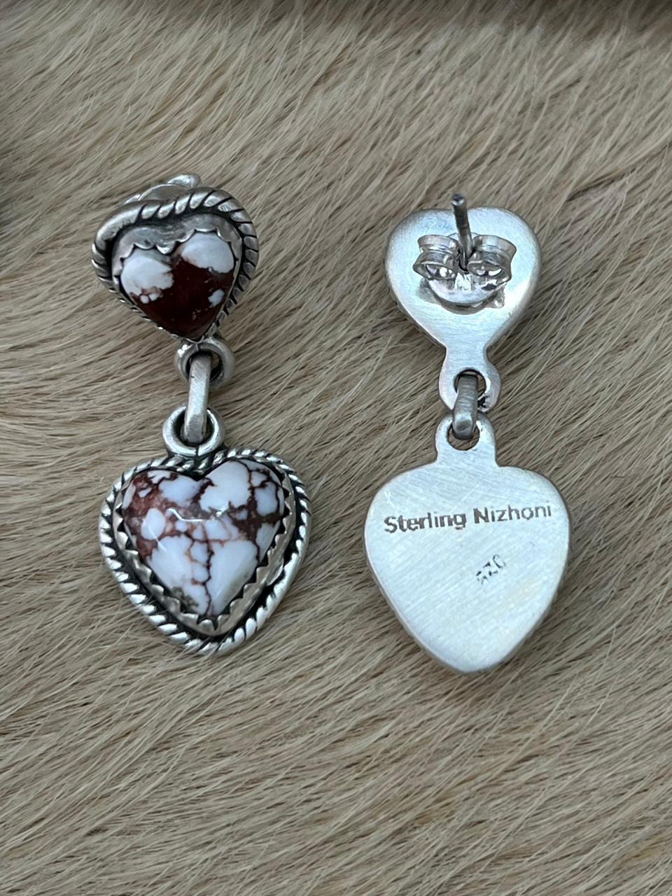 Handmade Sterling Silver Wildhorse Magnesite Dangle Earrings "Signed Nizhoni"