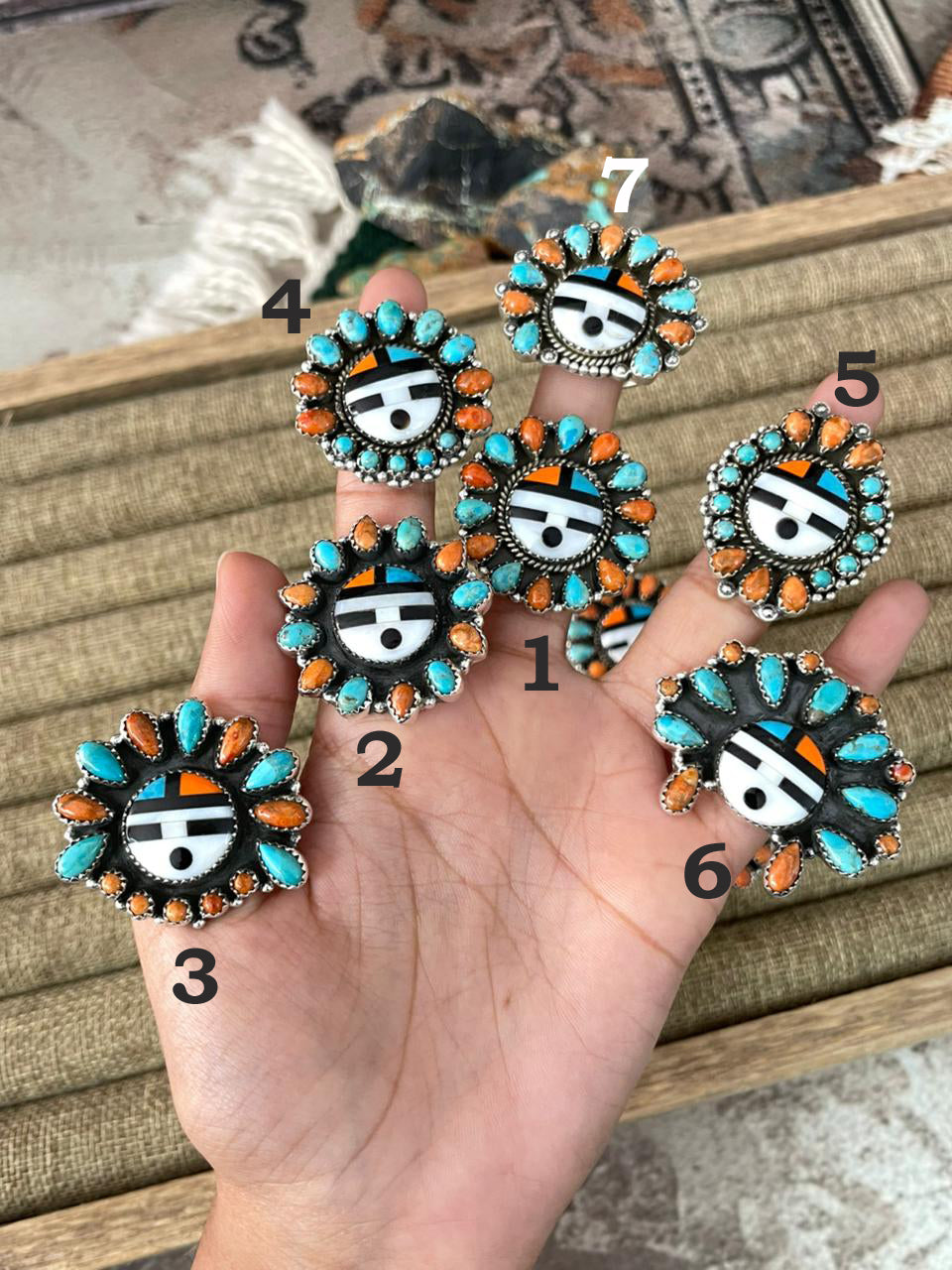 Handmade Sterling Silver Turquoise and MOP adjustable Ring "Signed Nizhoni"